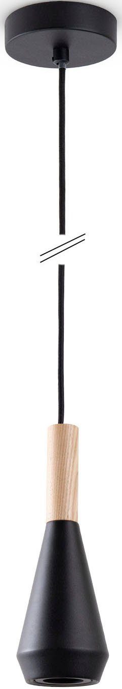 Paco Home Hanglamp Mora Woonkamer eetkamer klein modern hout metaal GU10 trechtervorm hanglampen zwart