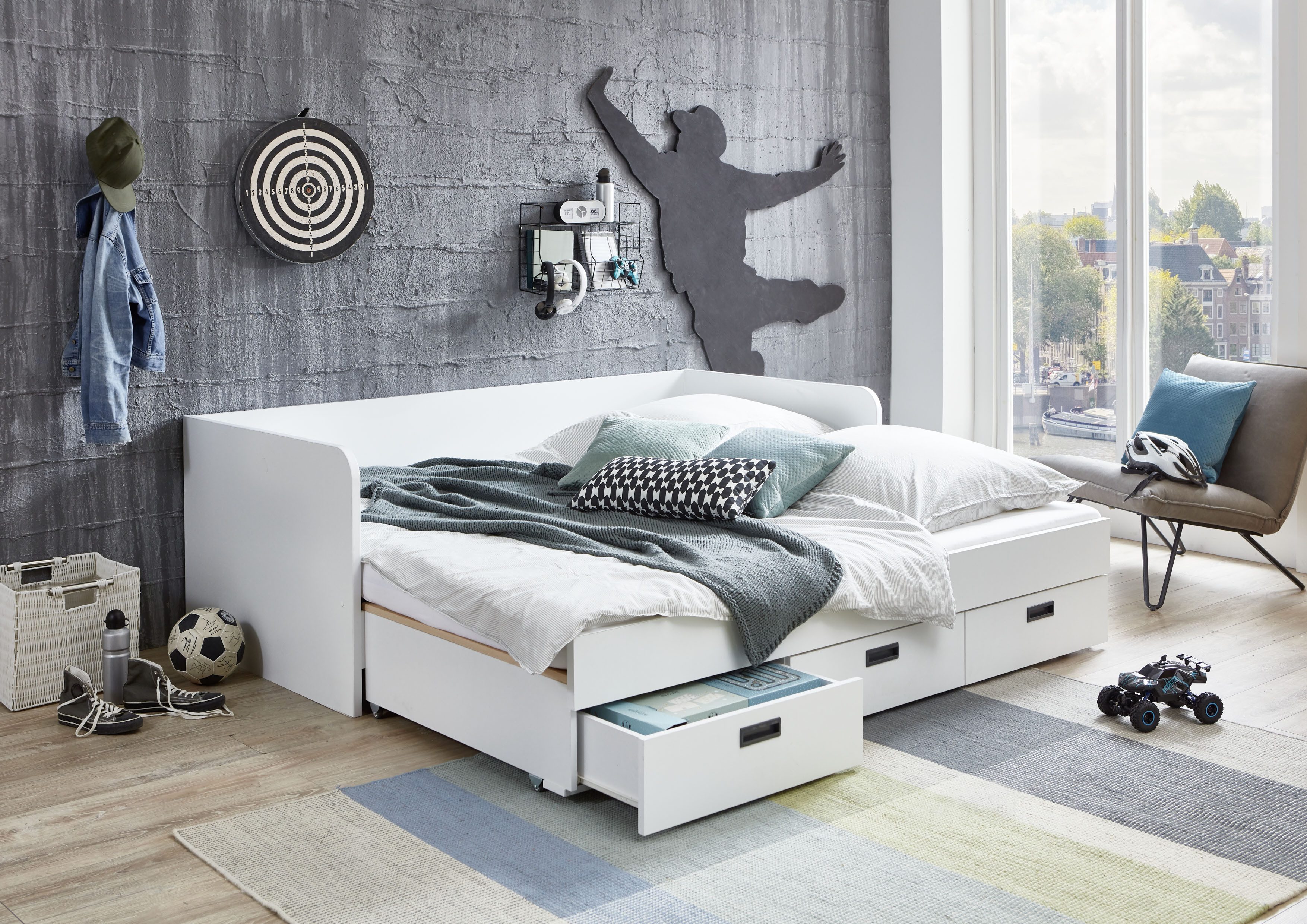 Relita 1-persoonsledikant uitrekbaar tot 180x200 cm, 3 lades, met lattenbodem, 2 kleuren
