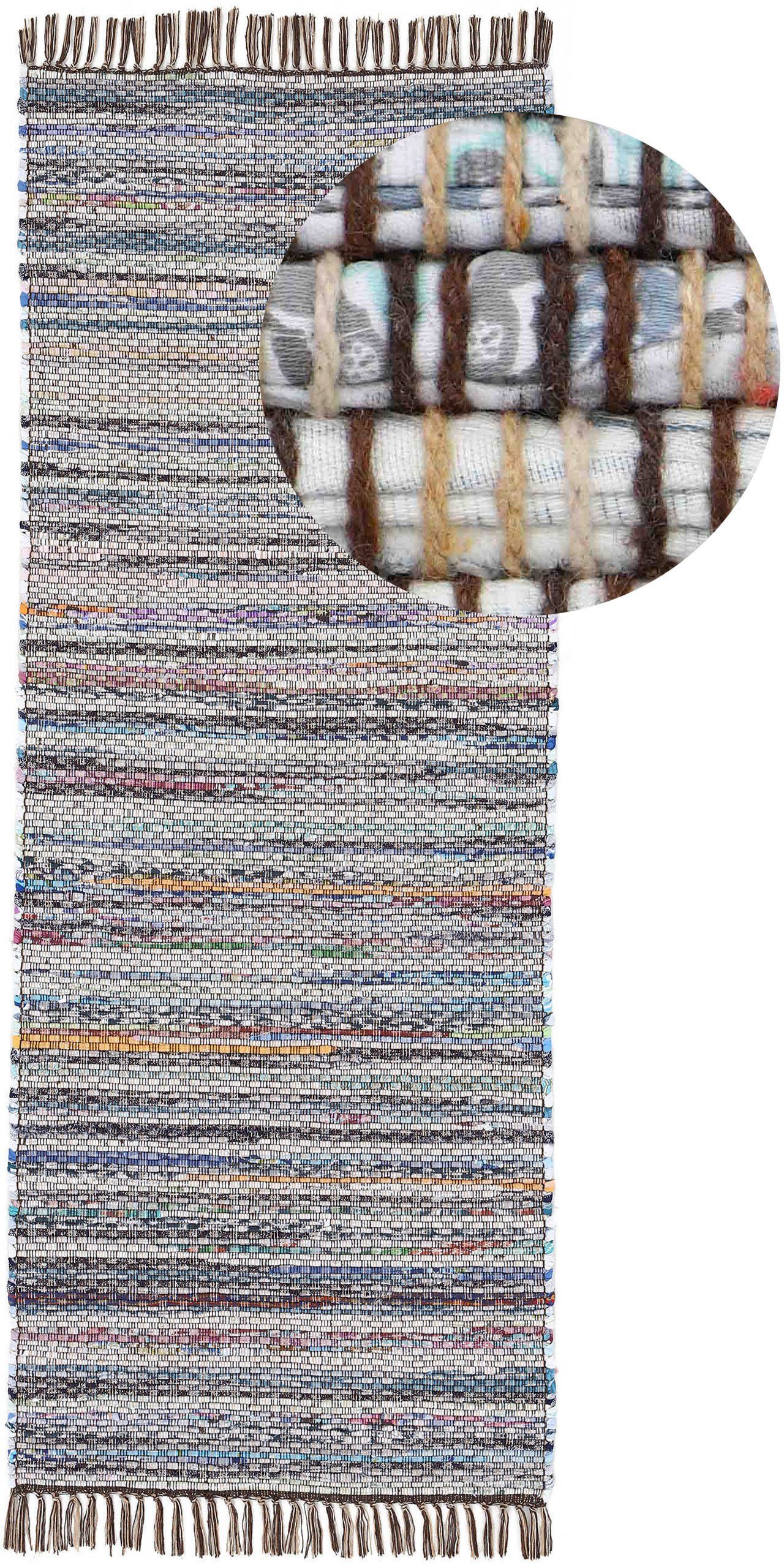 carpetfine Vloerkleed Kelim Chindi, omkeerbaar tapijt handgeweven, patchwork tapijt met franjes, ook verkrijgbaar in loperformaten