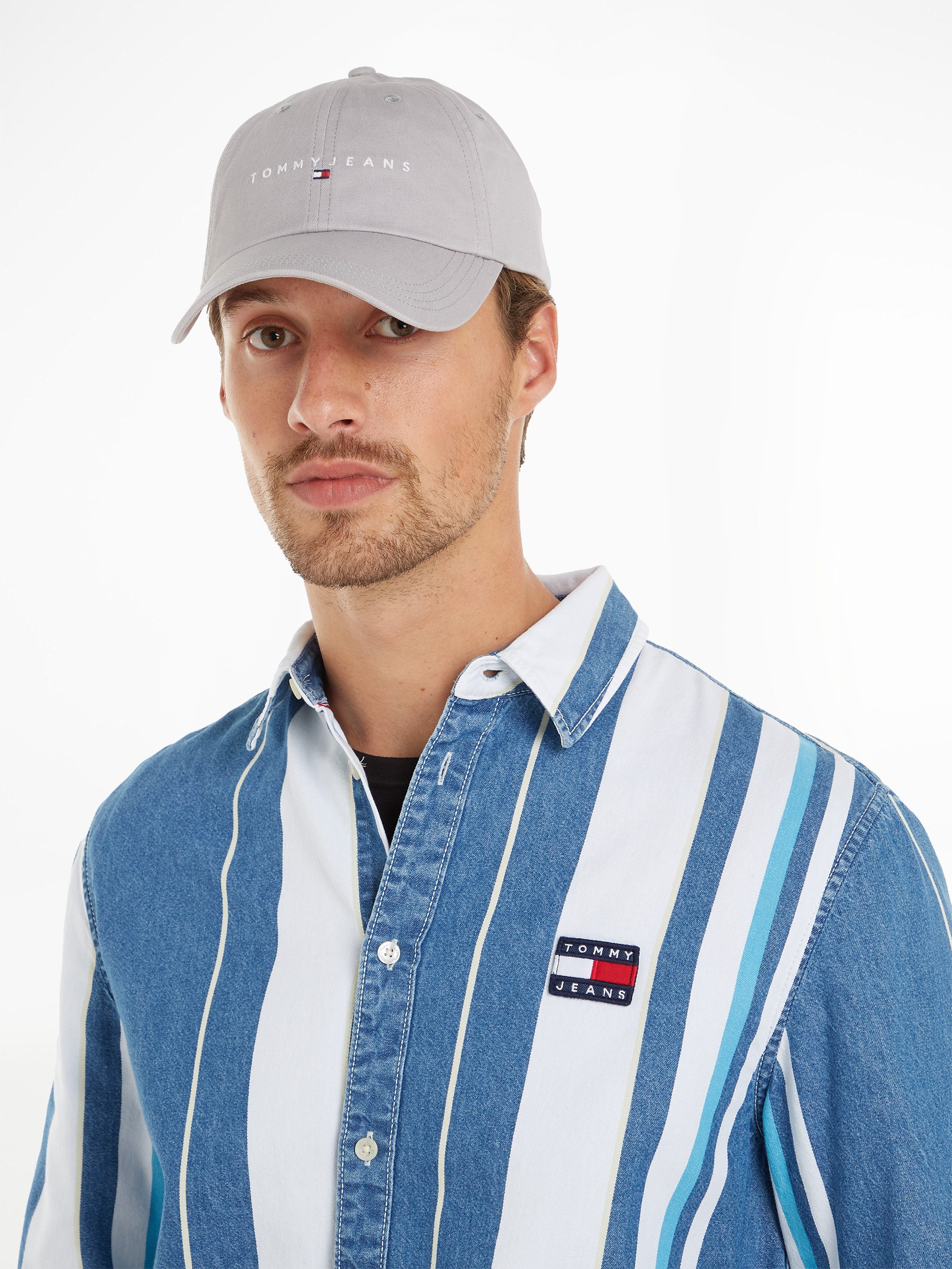 TOMMY JEANS Baseball pet TJM LINEAR LOGO 6-PANEL CAP met geborduurd logo-opschrift unisex caps grijs