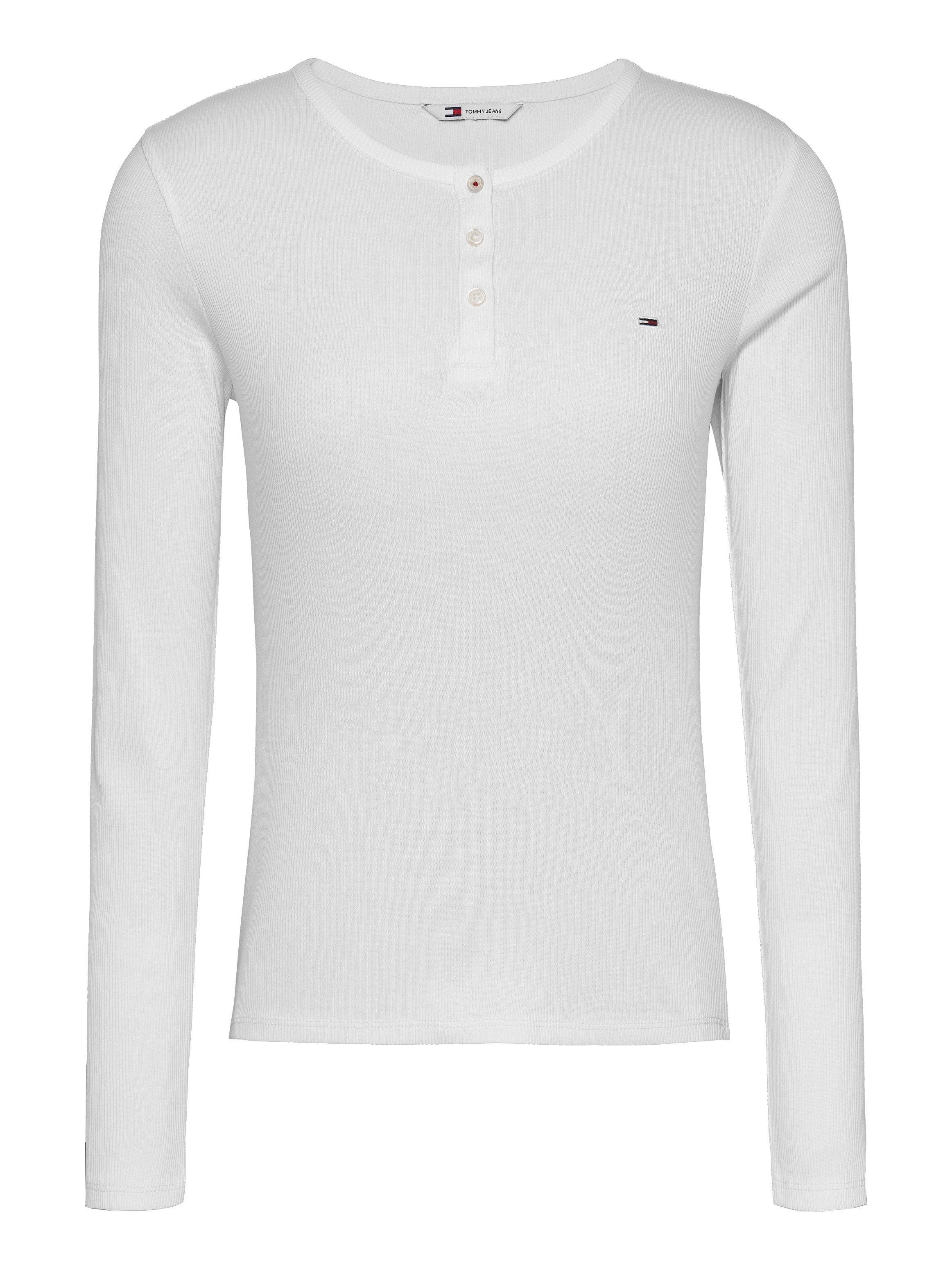 Tommy Jeans Curve Shirt met lange mouwen TJW SLIM BUTTON RIB in grote maten ribbellook met logo-borduurwerk