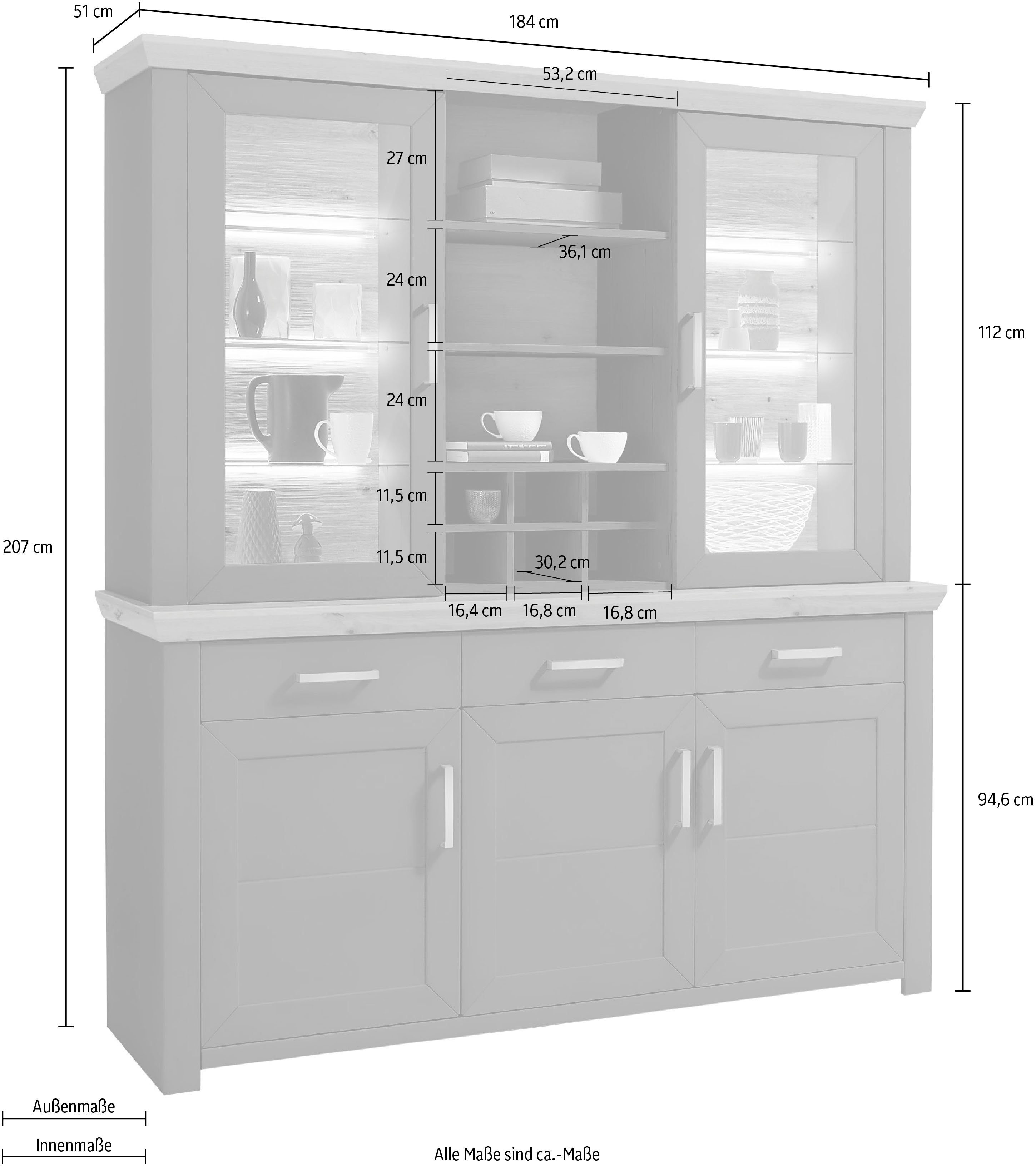 set one by Musterring Kastenset York met glazen deuren, optioneel met verlichting, 3 kleuren, breedte 184 cm (2 stuks)