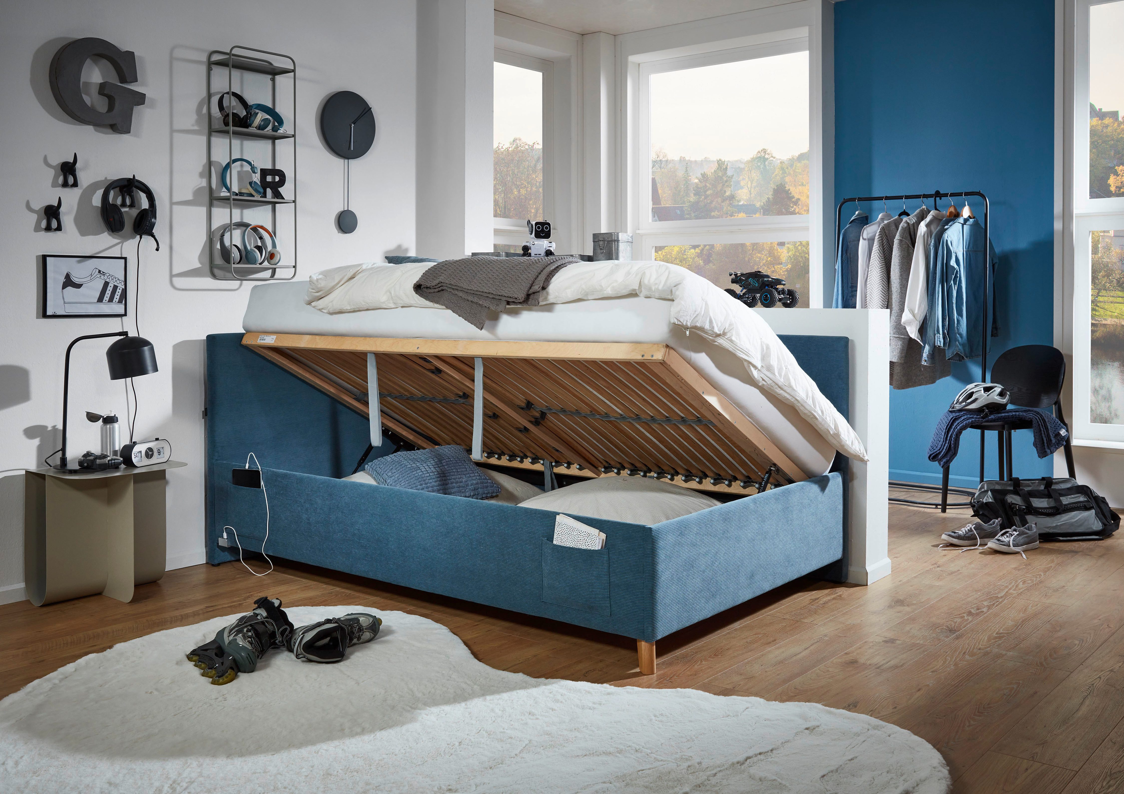meise.möbel Kinderledikant COOL II Bekleed bed naar keuze met bedkist, tienerbed inclusief USB-aansluitingen