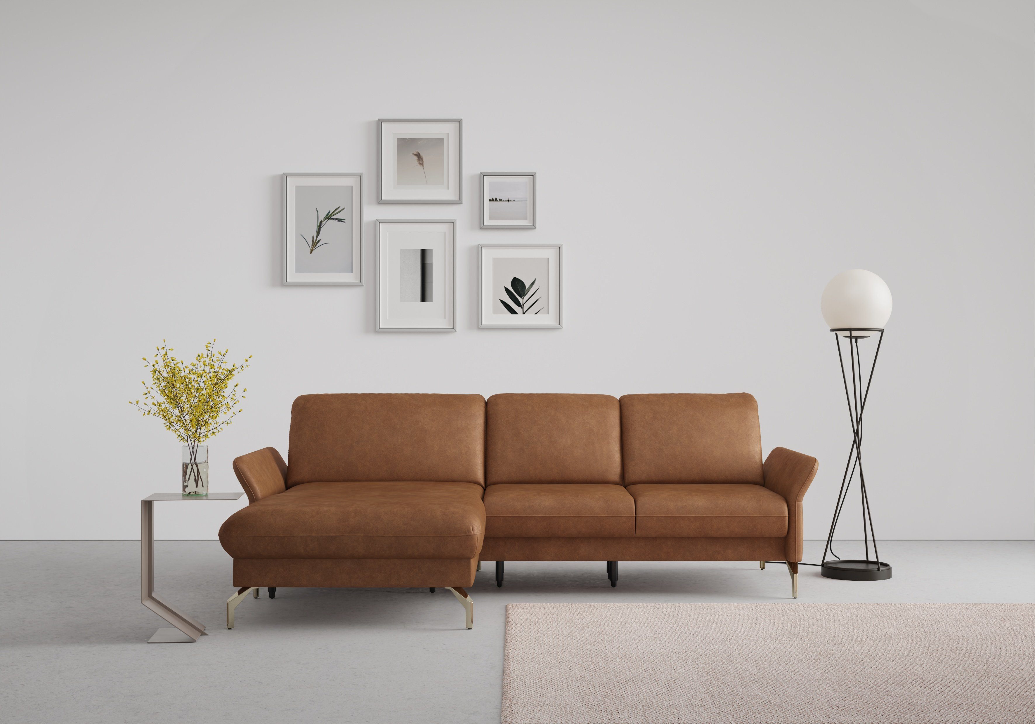 Sit&more Hoekbank Fashion L-vorm naar keuze met verstelbare hoofdsteun, uittrekzitting, motorisch, nikkel poten