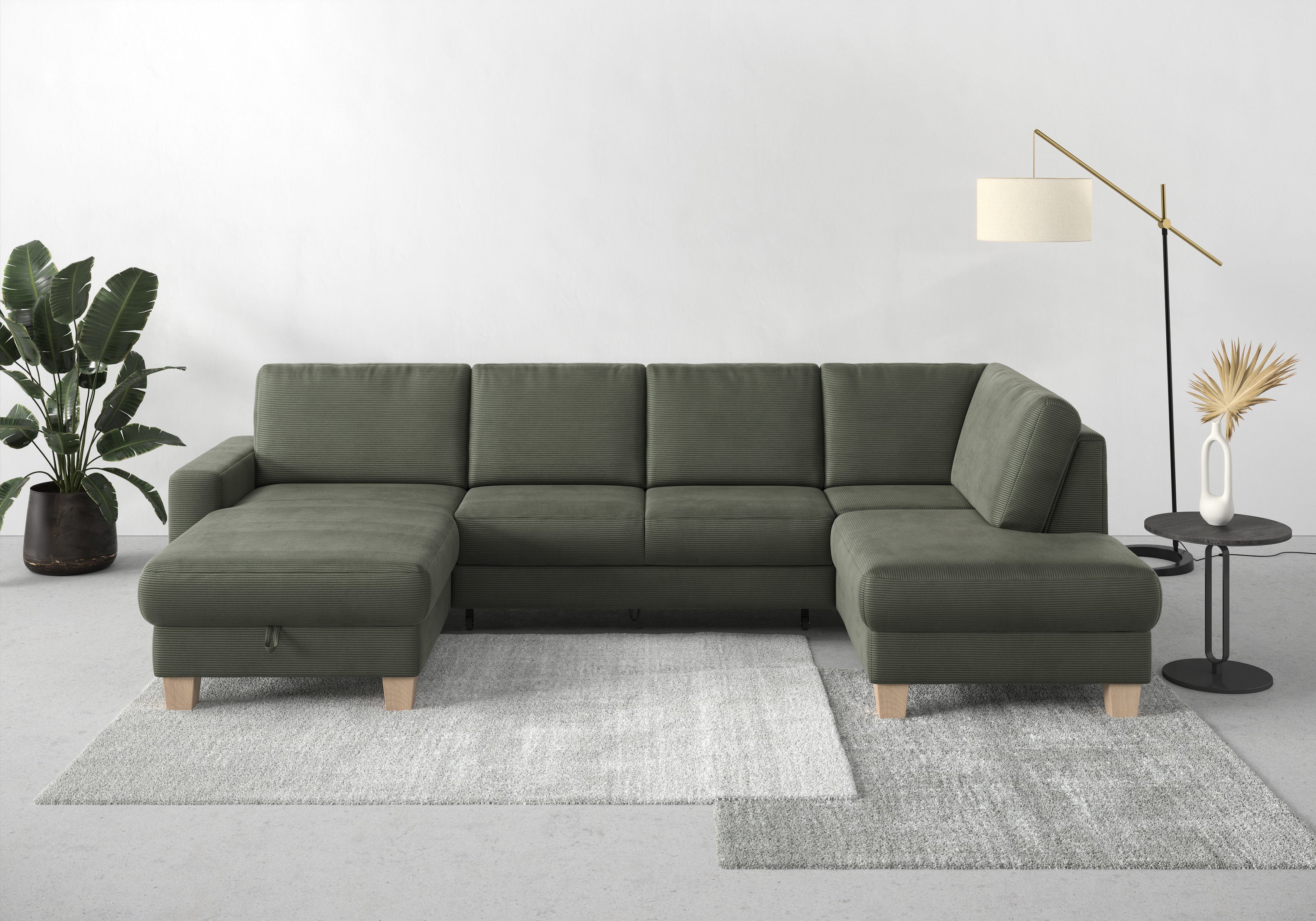 Home affaire Zithoek SUMMER U-vorm met of zonder slaapfunctie en bedkist, cordbekleding