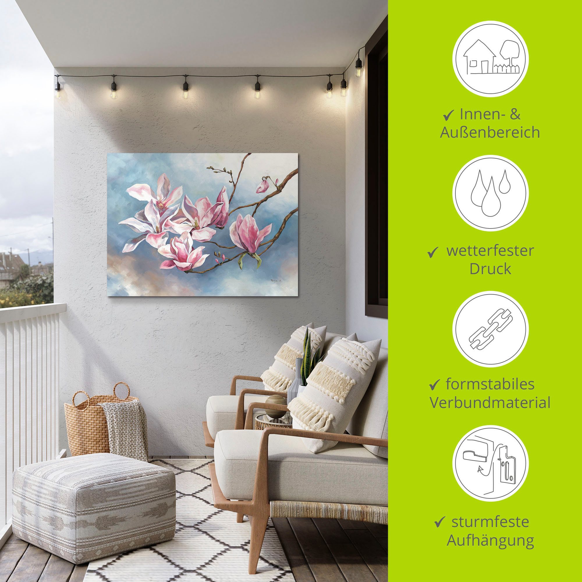 Artland Artprint Magnoliatak als artprint van aluminium, artprint voor buiten, artprint op linnen in verschillende maten