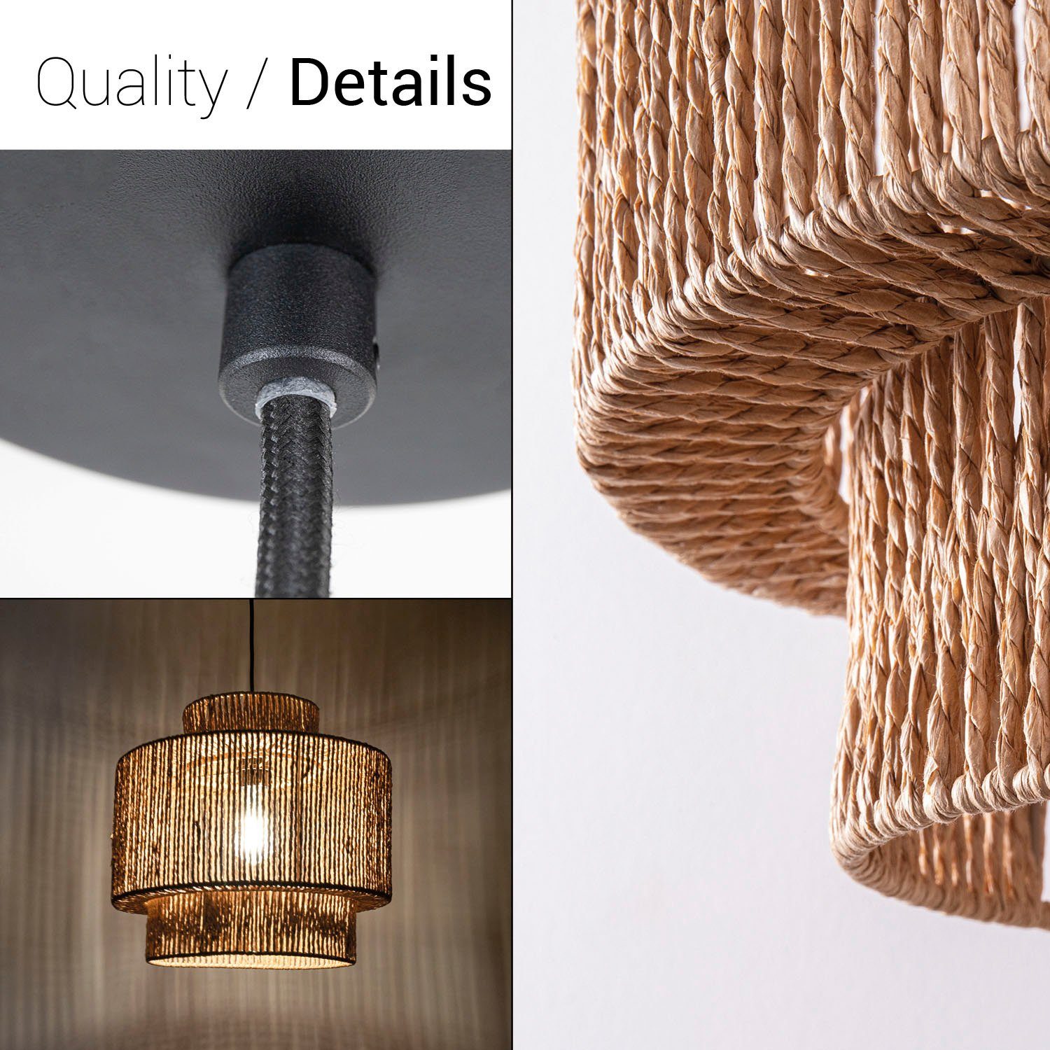 Paco Home Hanglamp Hugo Lupita Woonkamer eetkamer rattan look Boho lampenkap papier