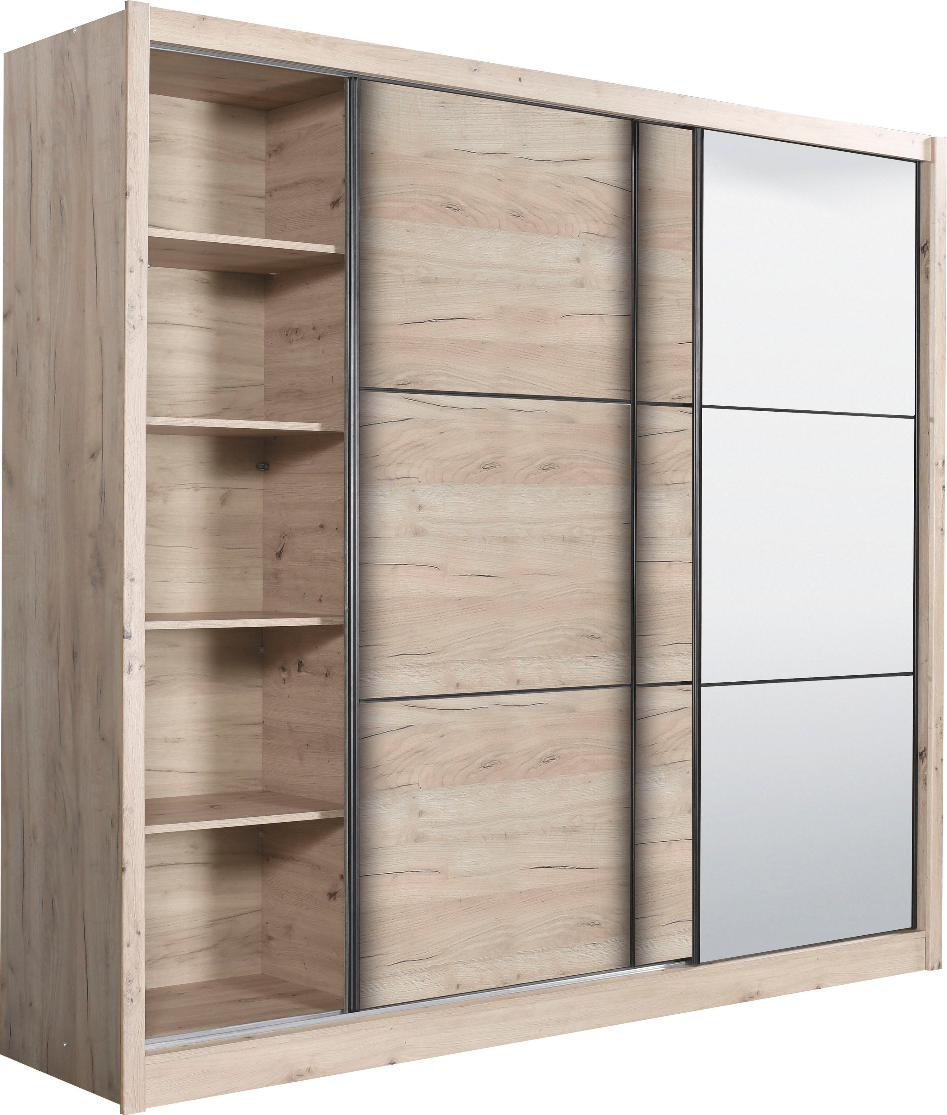 INOSIGN Zweefdeurkast Navara kledingkast met spiegel linnenkast garderobe met royale binnenuitrusting, fsc®-gecertificeerd, in 3 breedtes
