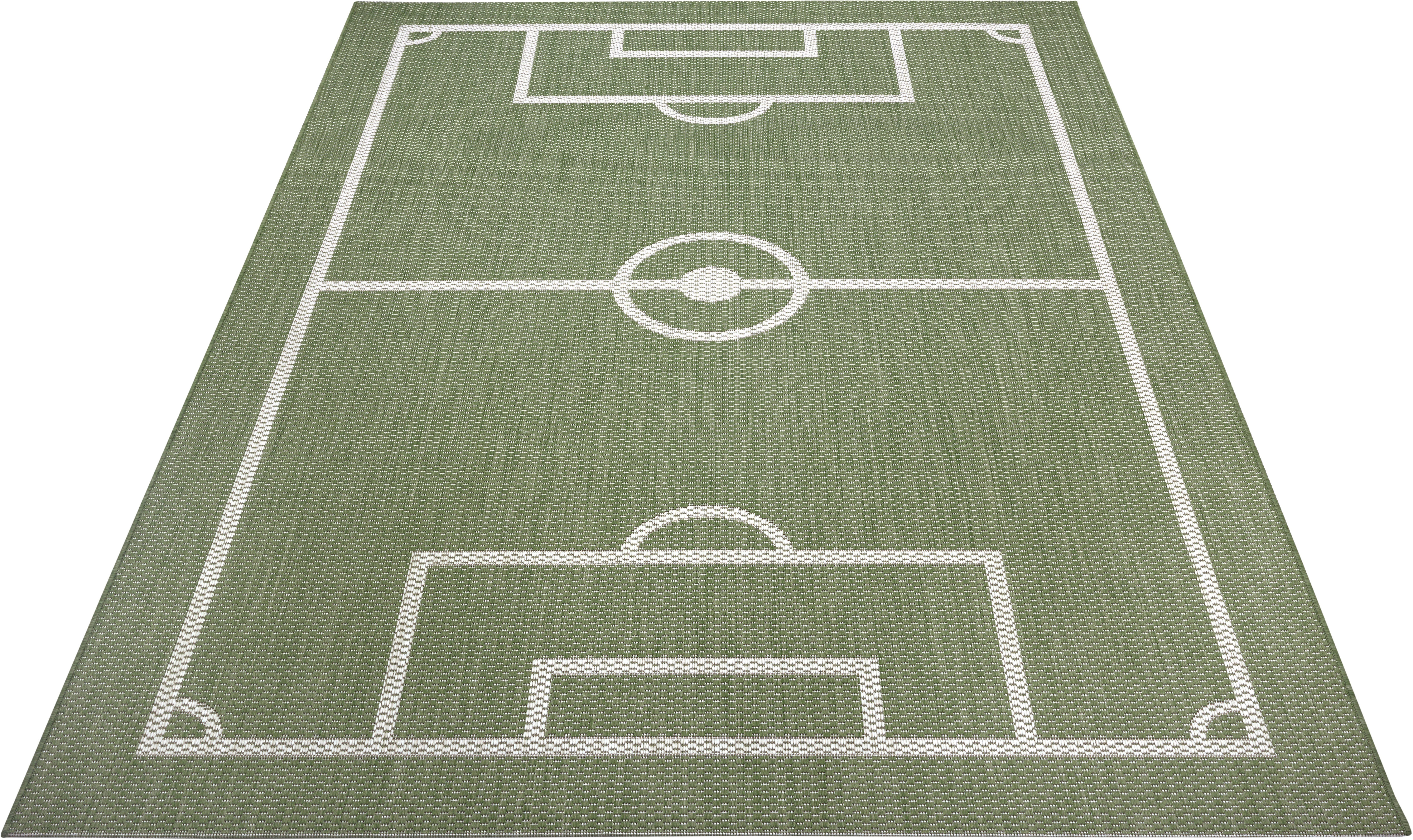 Lüttenhütt Kindervloerkleed Voetbalveld Voetbal, speelmat, platweefsel, slijtvast, gemakkelijk in onderhoud