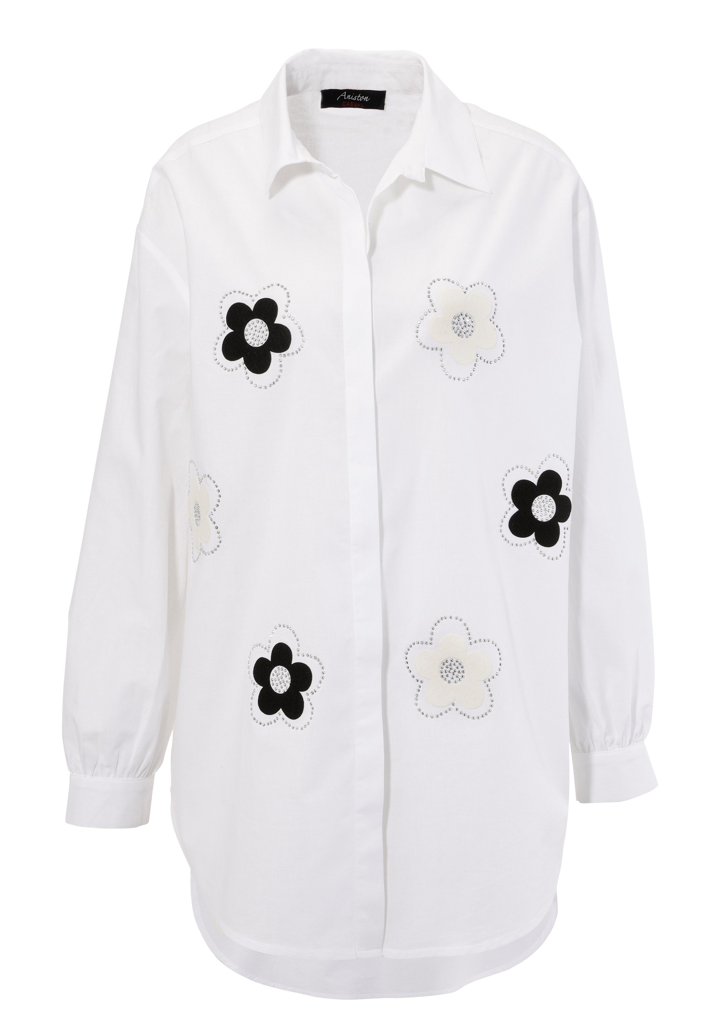 Aniston CASUAL Overhemdblouse met glinstersteentjes versierde bloemen-applicaties - nieuwe collectie