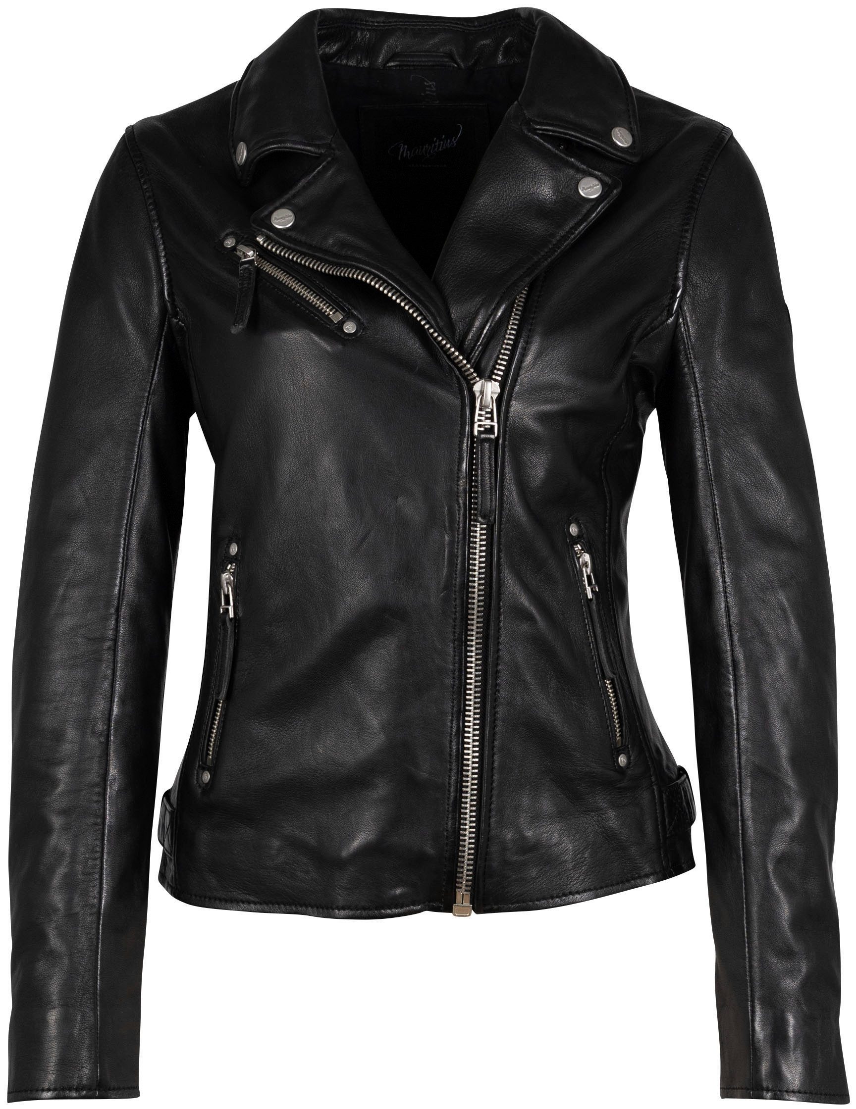 Mauritius Leren jack PGG W14 LEGV in bikerstijl, asymmetrische rits, reverskraag