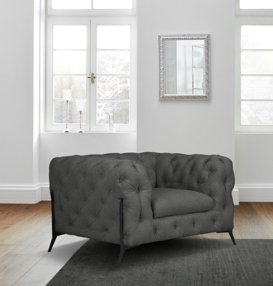 Leonique Chesterfield-fauteuil Amaury Fauteuil luxueuze capitonnage, moderne chesterfield look, kleur van de poten ter keuze