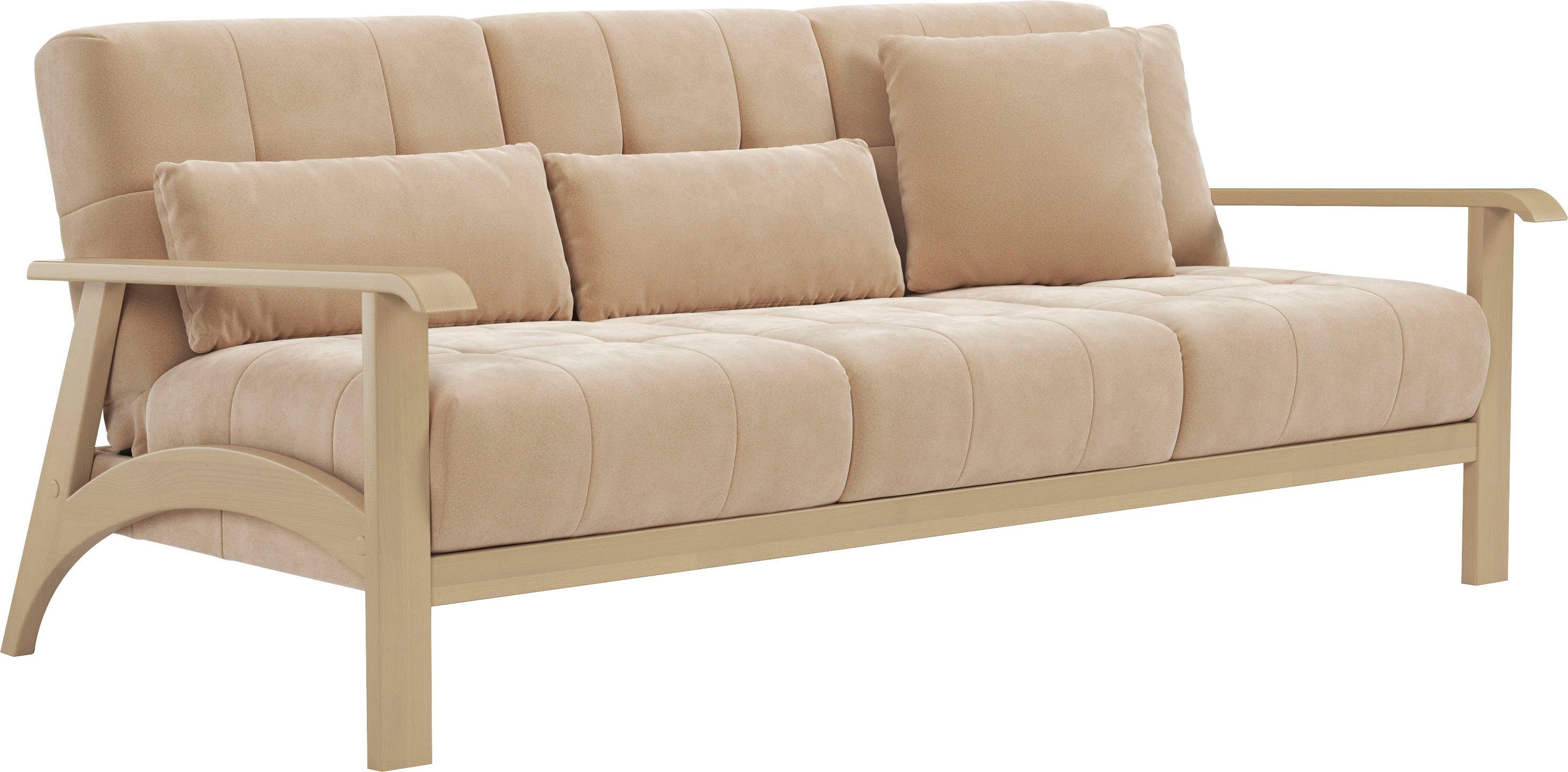 sit&more 3-zitsbank Billund Armleuningen van natuurlijk beukenhout, verschillende bekledingen en kleuren