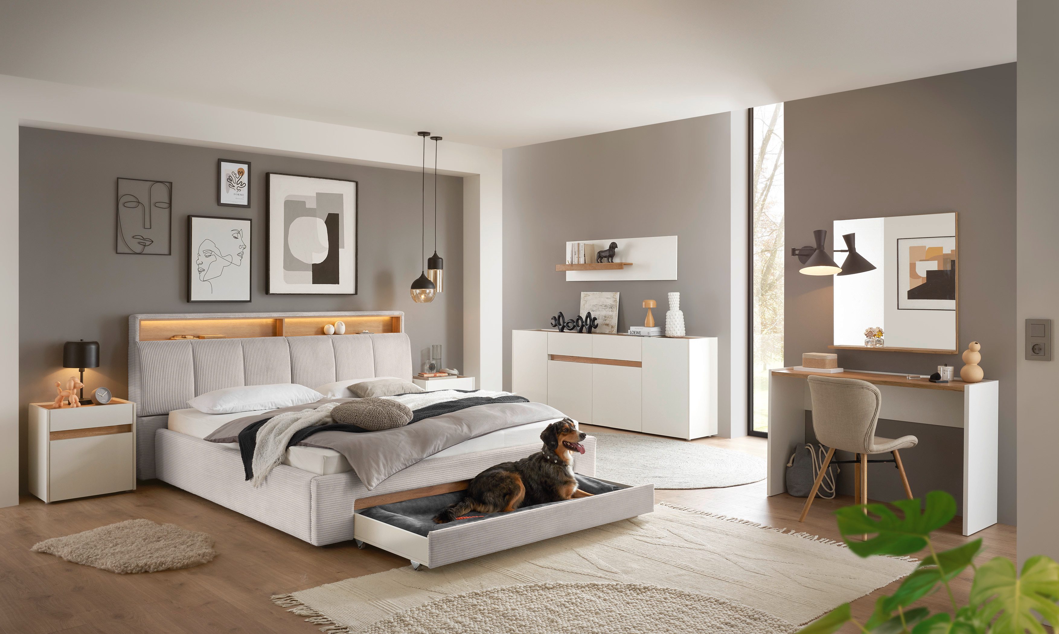 INOSIGN Gestoffeerd bed CiTY/GiRON,, gepolsterd opbergbed, met LED-verlichting Bedkisten met hondenbed of als opbergruimte, opklapbare hoofdeinden