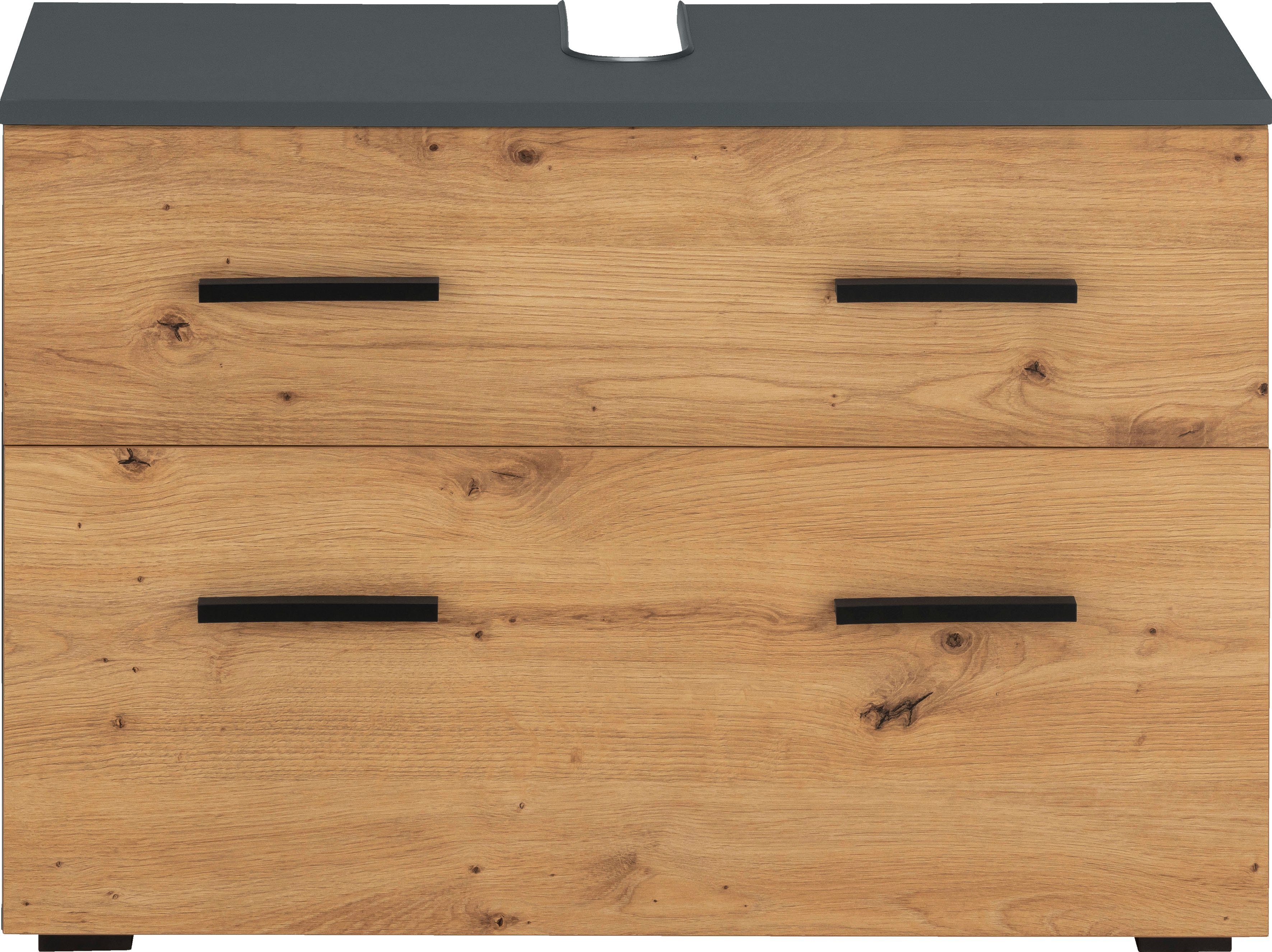 INOSIGN Wastafelonderkast Skara met klep en lade, zwarte grepen, breedte 80 cm, hoogte 55 cm