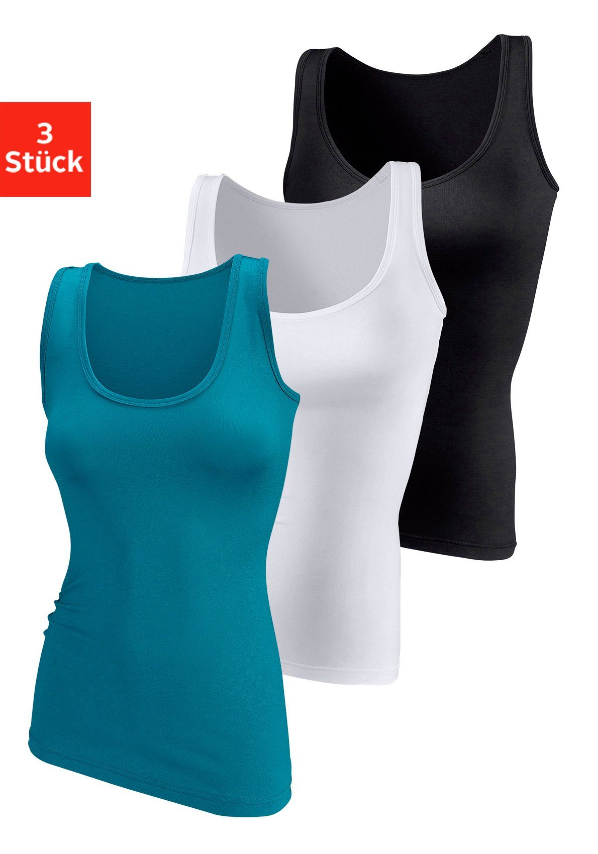 vivance active Hemd van zachte microvezel, tanktop, onderhemd (Set van 3)