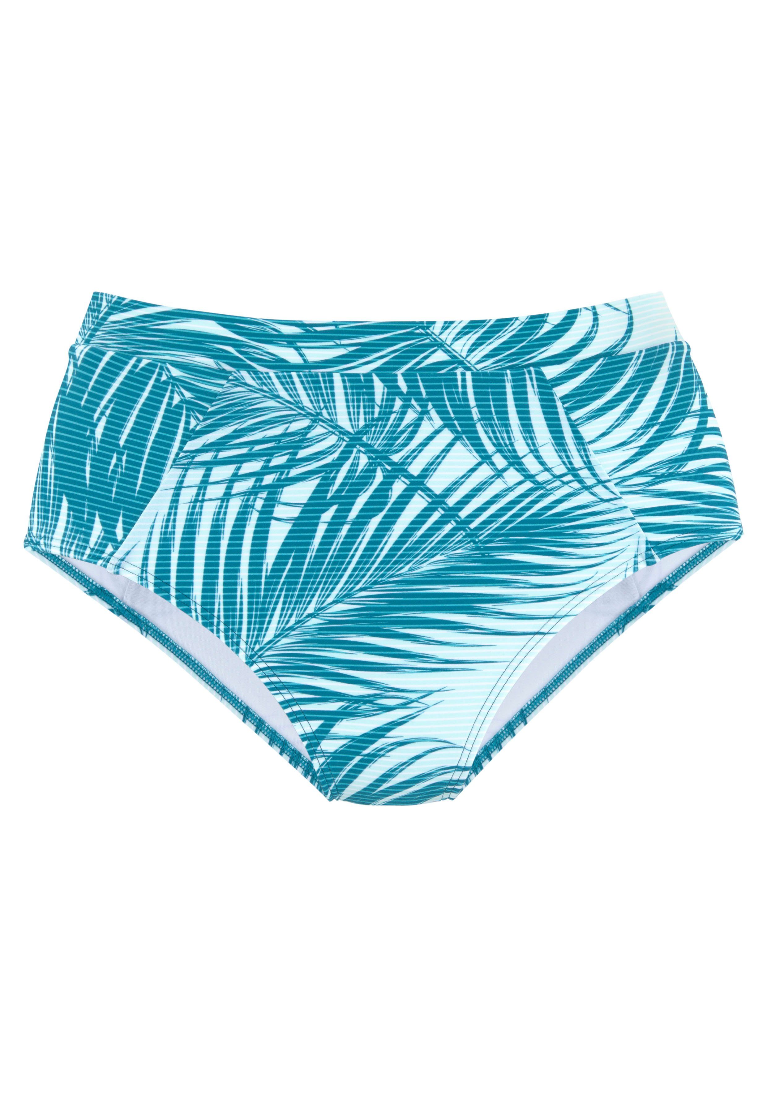 active by Lascana Highwaist-bikinibroekje Coal met mix van motieven van palmen en strepen