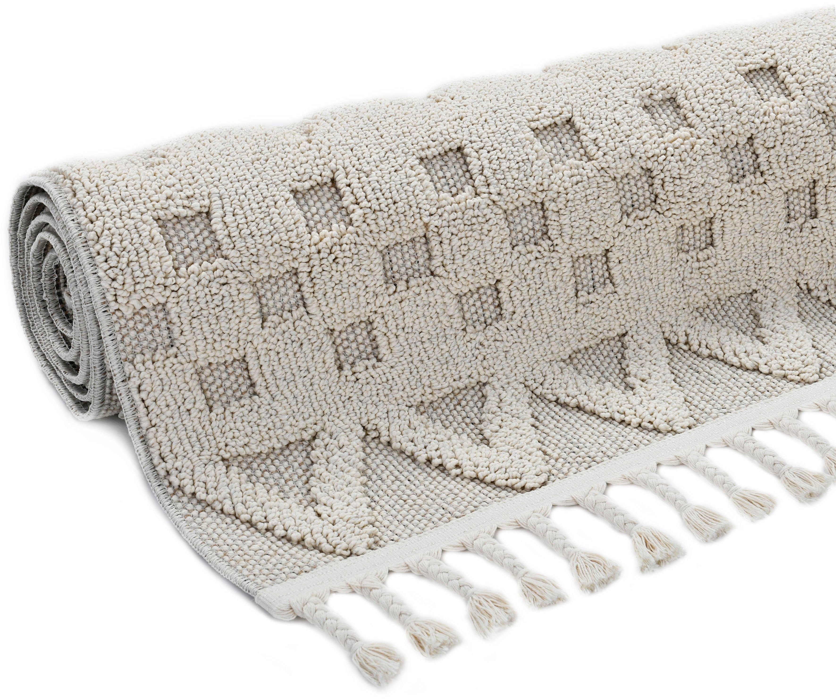andas Vloerkleed Juliane, loper, rond tapijt Reliëfstructuur, wol-look, boho, met franje