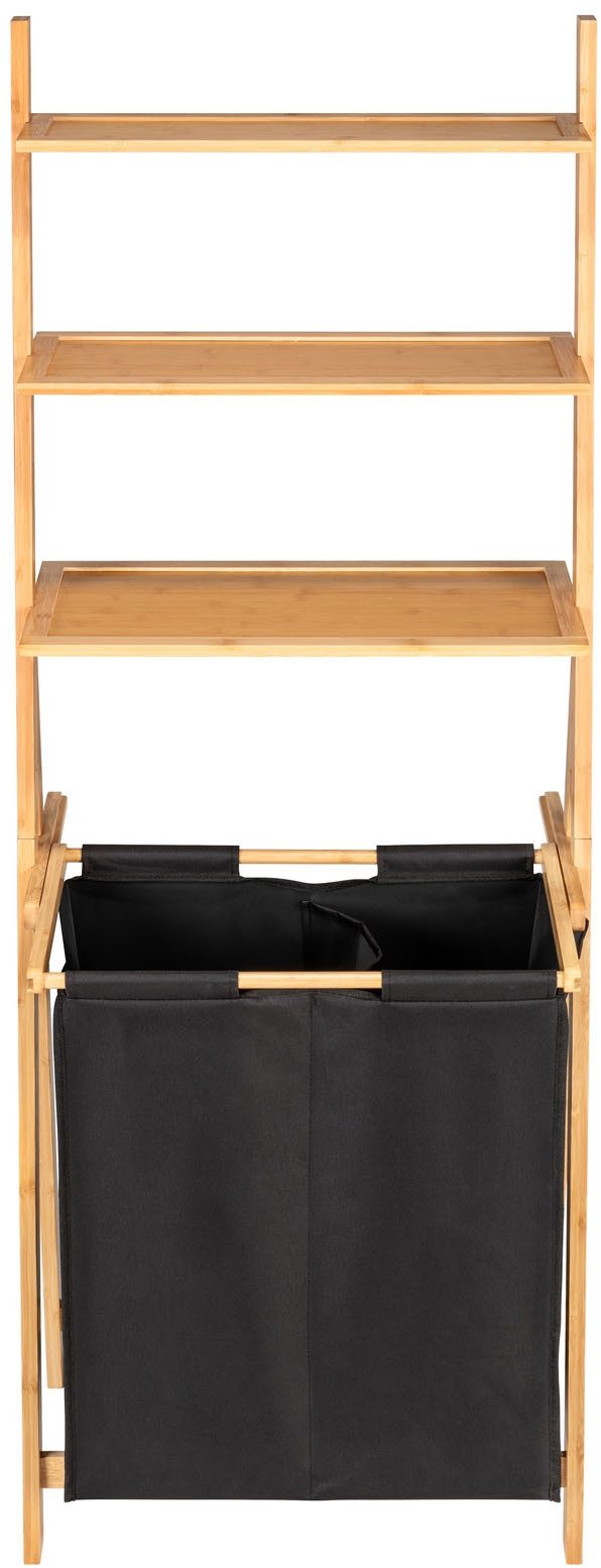 WENKO Wasmand met sorteerfunctie Ladderrek Ecori met wasverzamelaar Frame van bamboe, 3 schappen, textiel van 100% gerecycled polyester