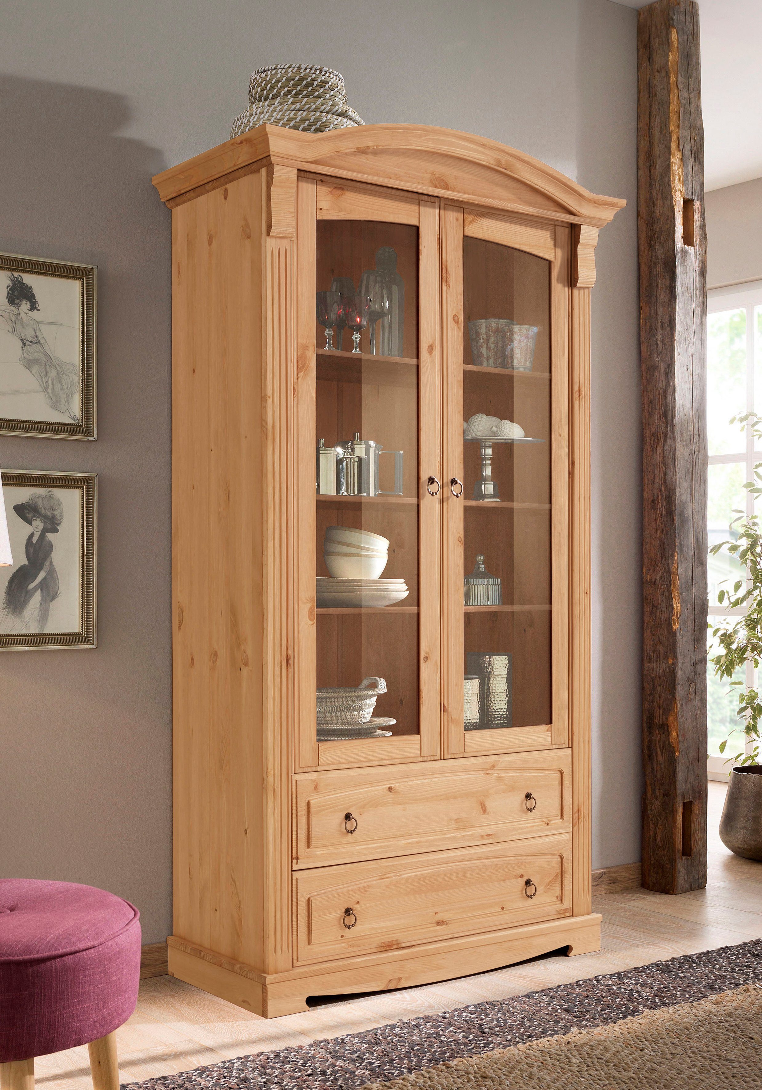 Home affaire Vitrinekast ANNA Hoogte 187 cm, breedte 100 cm, metalen handgrepen, van massief grenen, FSC®