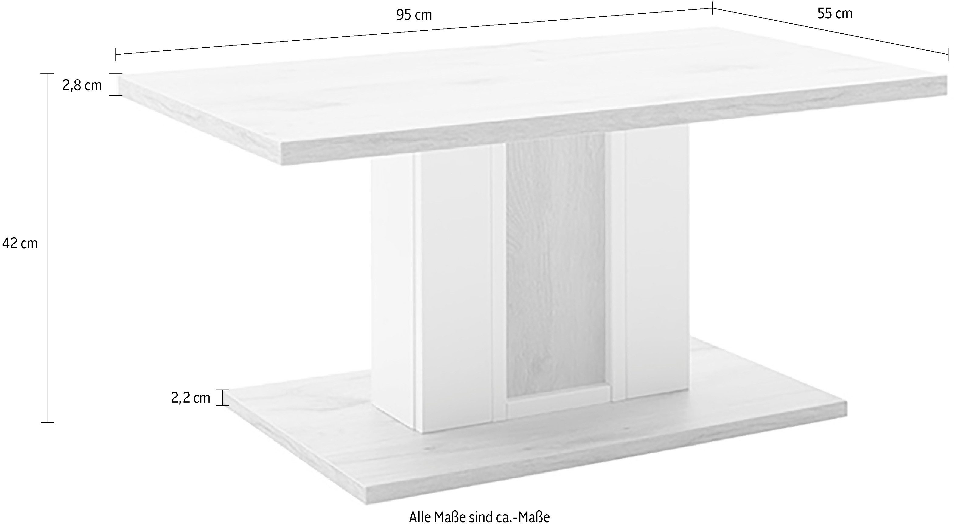 MCA furniture Salontafel SANTERNO salontafel met voet Tafel, soft white/viking eik, met zuil, belastbaar 50kg, breedte 95 cm (1 stuk)