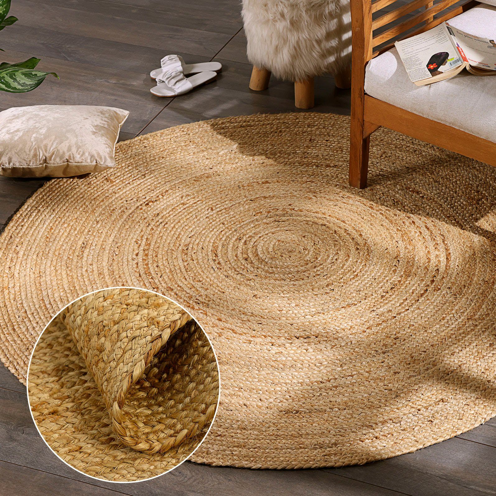 Myflair Möbel & Accessoires Vloerkleed Lola Jute tapijt, omkeerbaar tapijt, handgeweven, 100% natuurlijke vezel, Boho-stijl