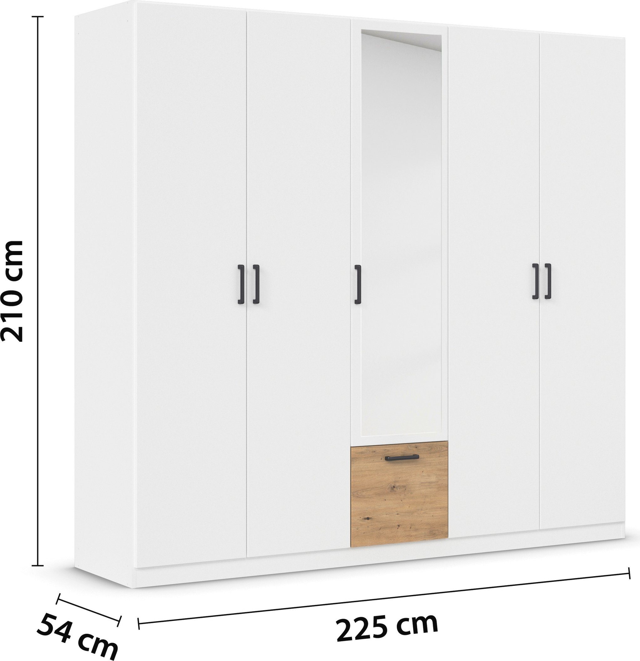 rauch Draaideurkast Kledingkast kast garderobe waskast BARI met spiegel met lades in het midden, moderne greep in grijs metallic made in germany