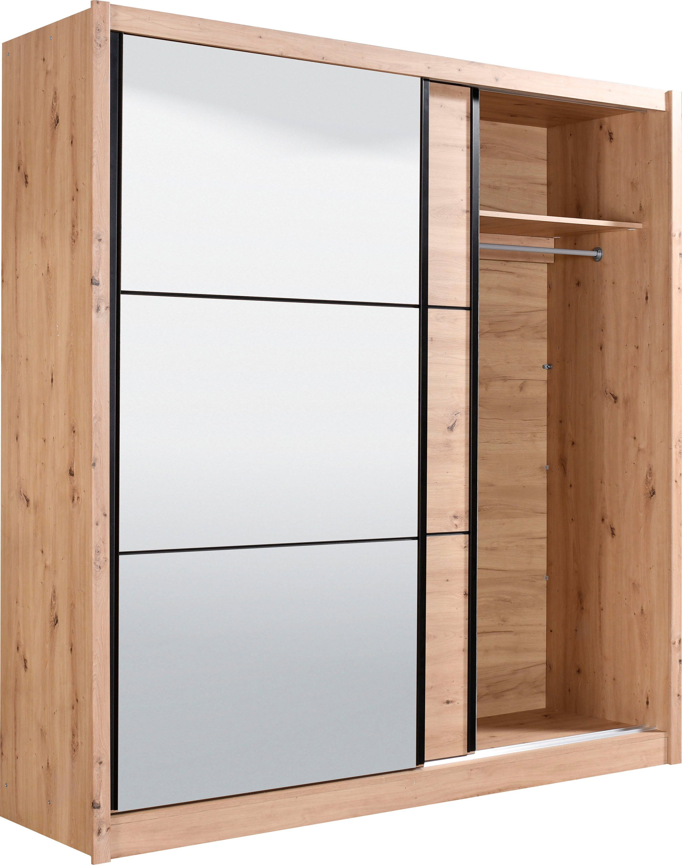 INOSIGN Zweefdeurkast Navara kledingkast met spiegel linnenkast garderobe met royale binnenuitrusting, fsc®-gecertificeerd, in 3 breedtes