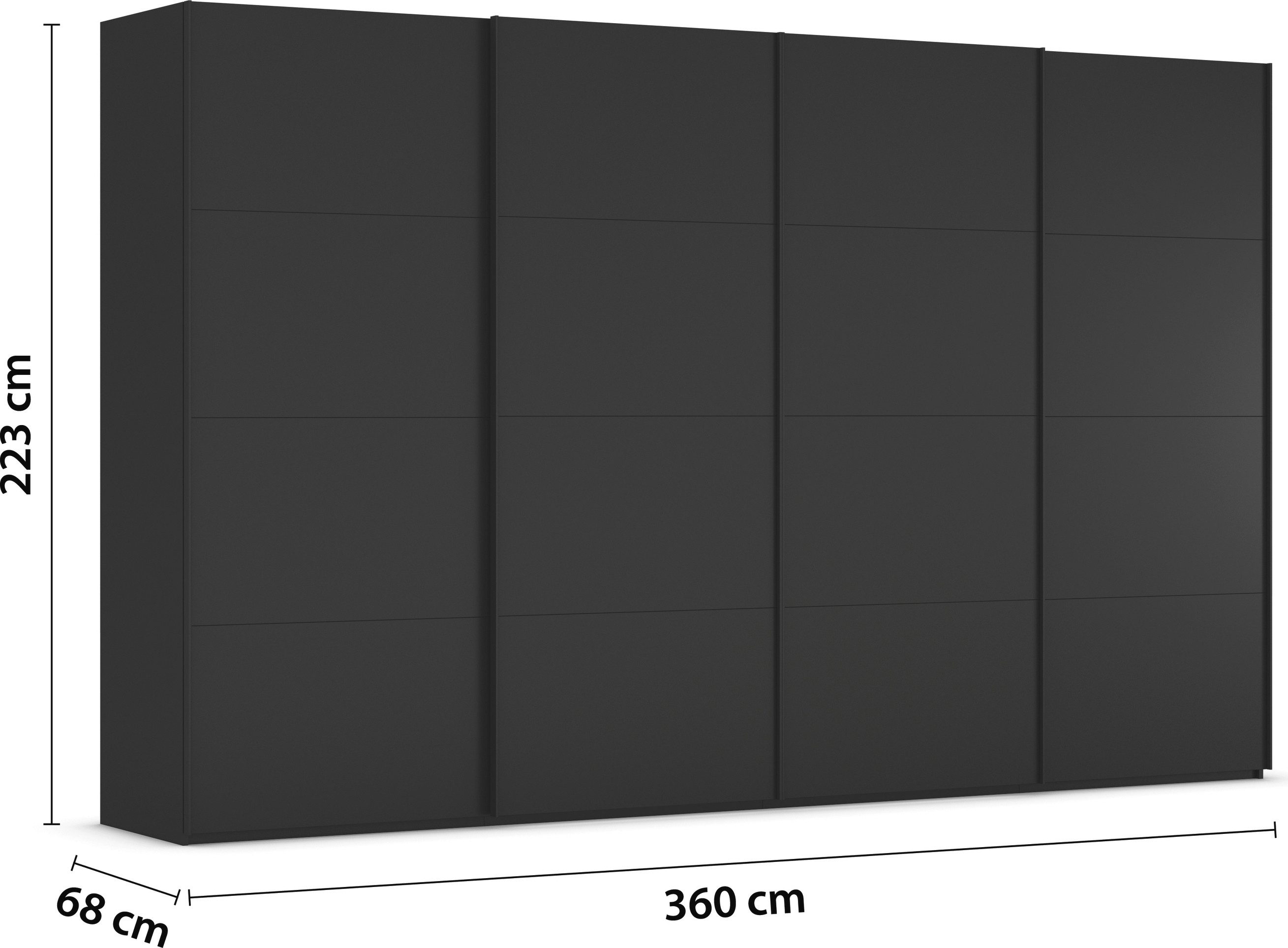 rauch Schuifdeurkast Kledingkast Kast Garderobe Slaapkamerkast SCALE-FYRA edel vierdelige deuren veel kleuren en handgreep-kleuren made in germany