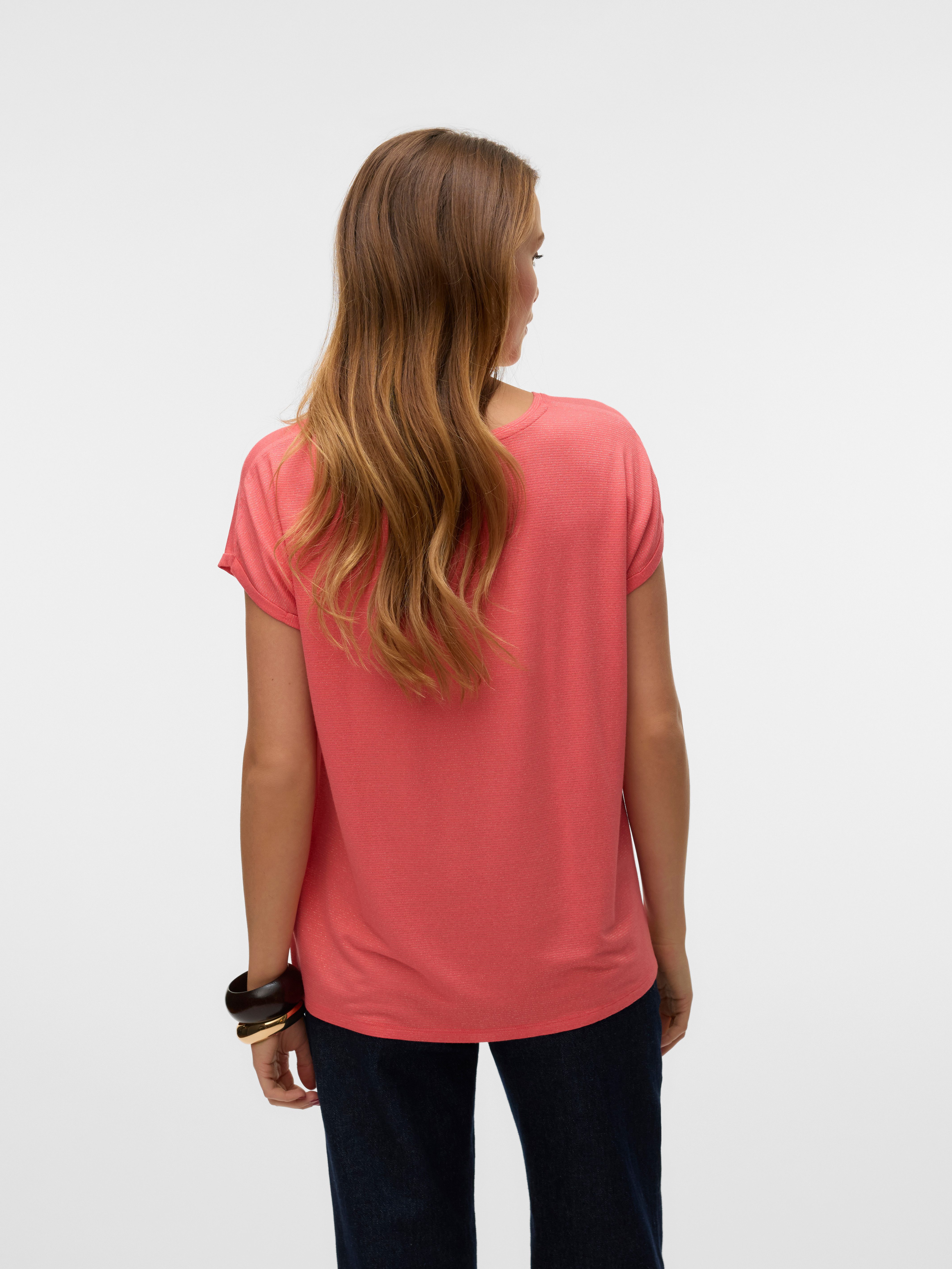 Vero Moda Shirt met ronde hals VMLAVA PLAIN SS TOP LUREX STRIPE