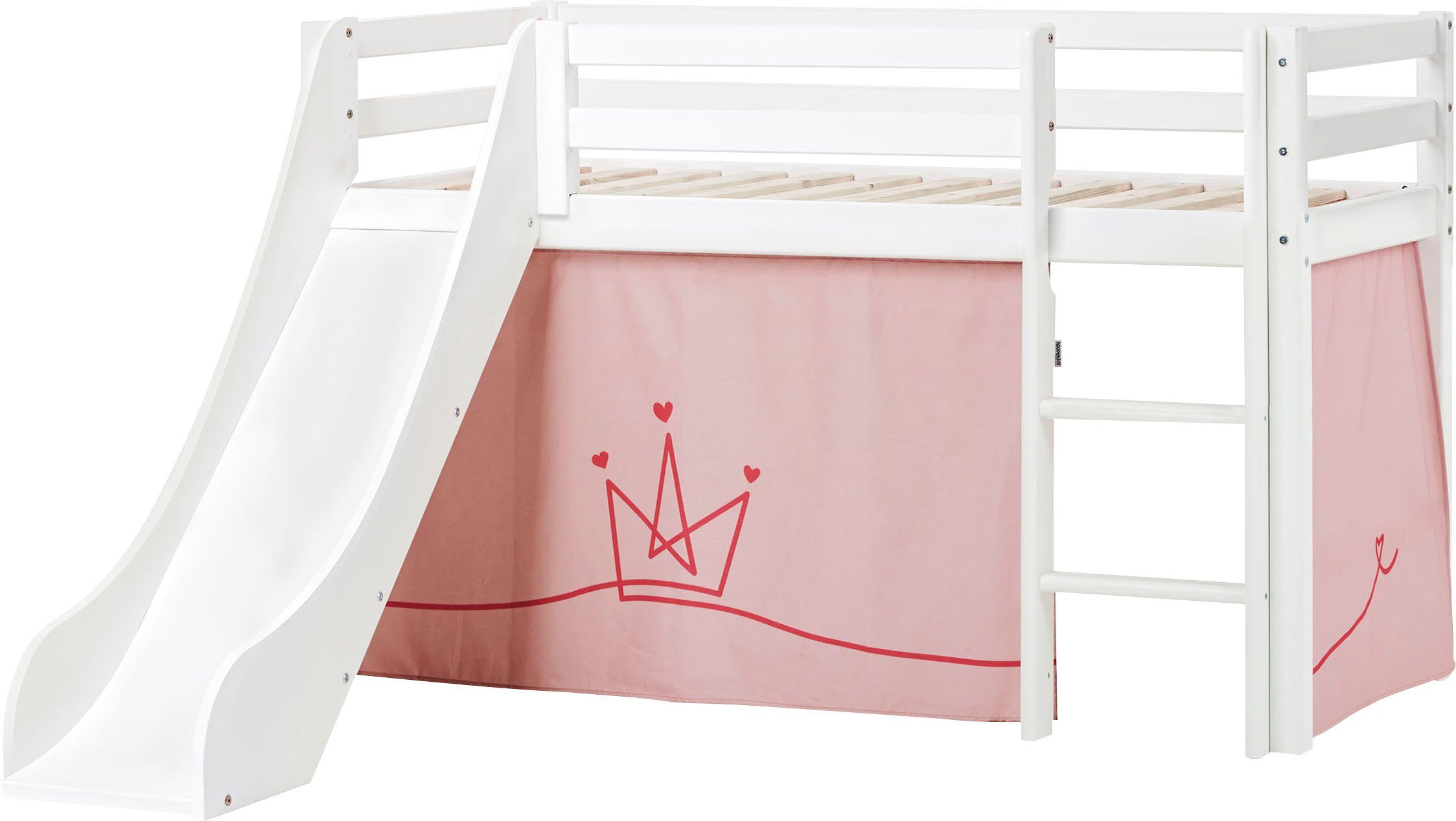 Hoppekids Hoogslaper "Princess" Glijbaan & gordijn roze en veel keus