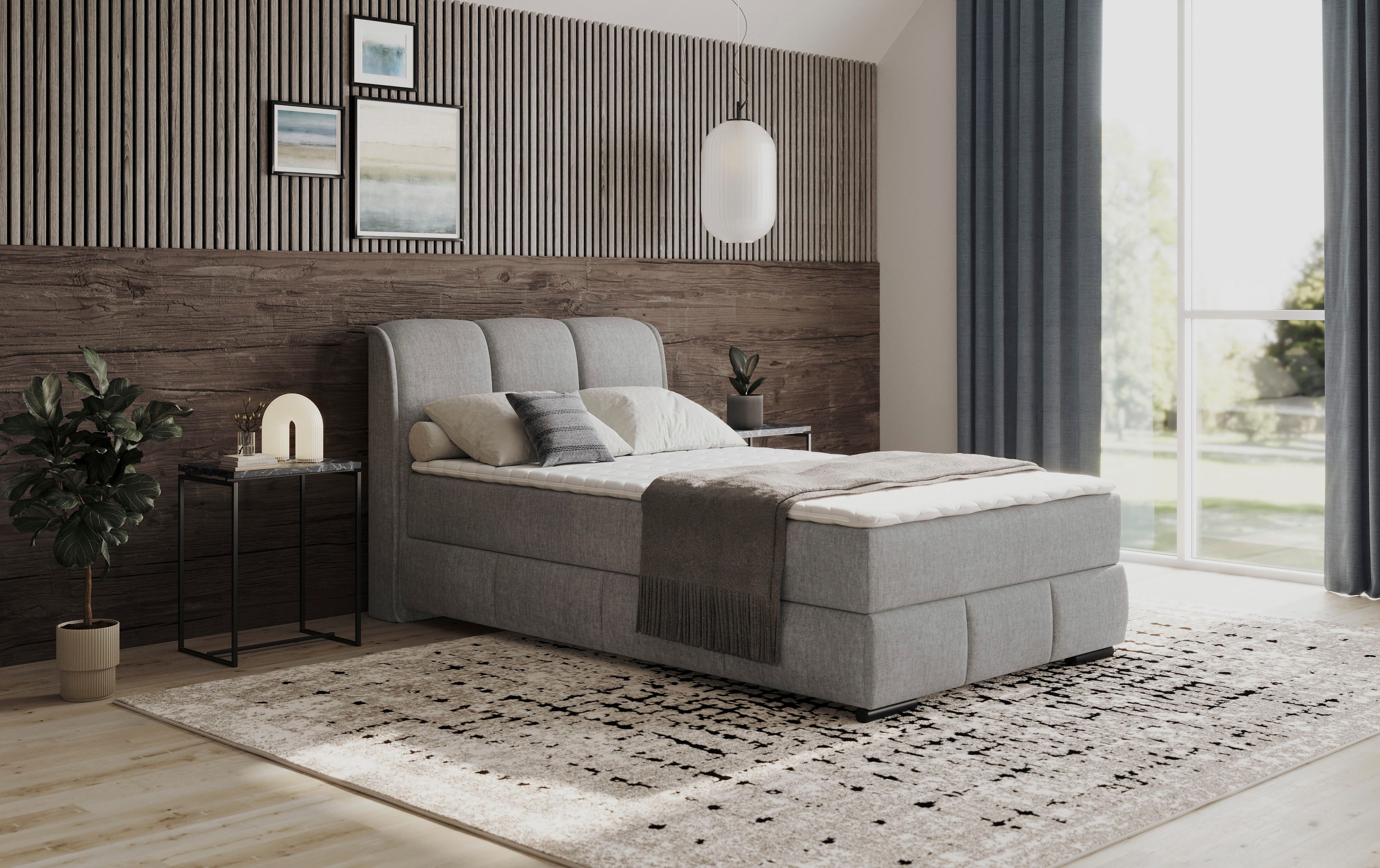 Mr. Couch Boxspring Bethany met bedkist, incl. matras Topmatras en sierkussen, in verschillende hardheden beschikbaar boxsprings grijs