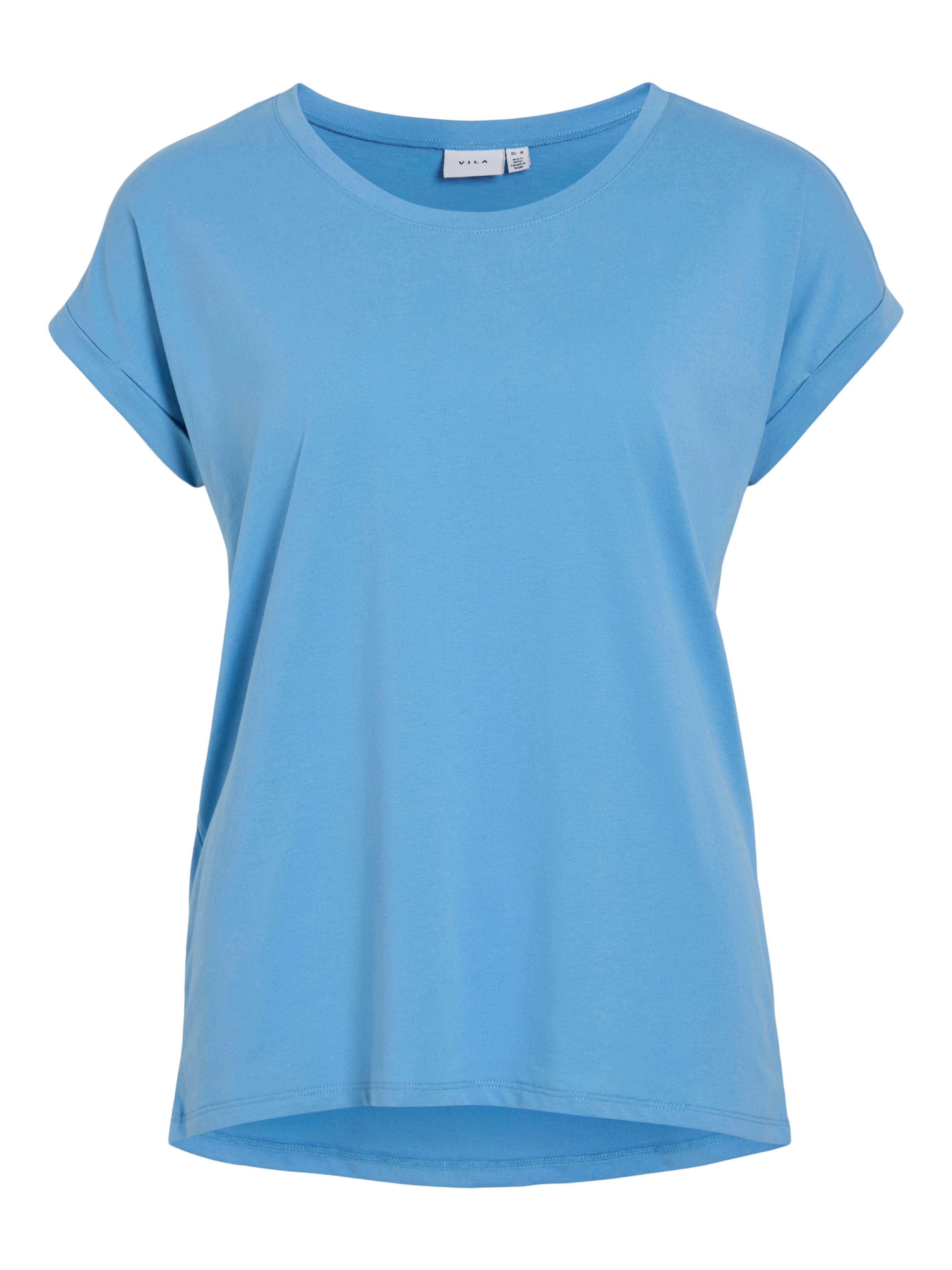 Vila Shirt met ronde hals VIDREAMERS NEW PURE T-SHIRT/SU-NOOS Basic dames T-shirt met ronde hals en omgeslagen mouwen