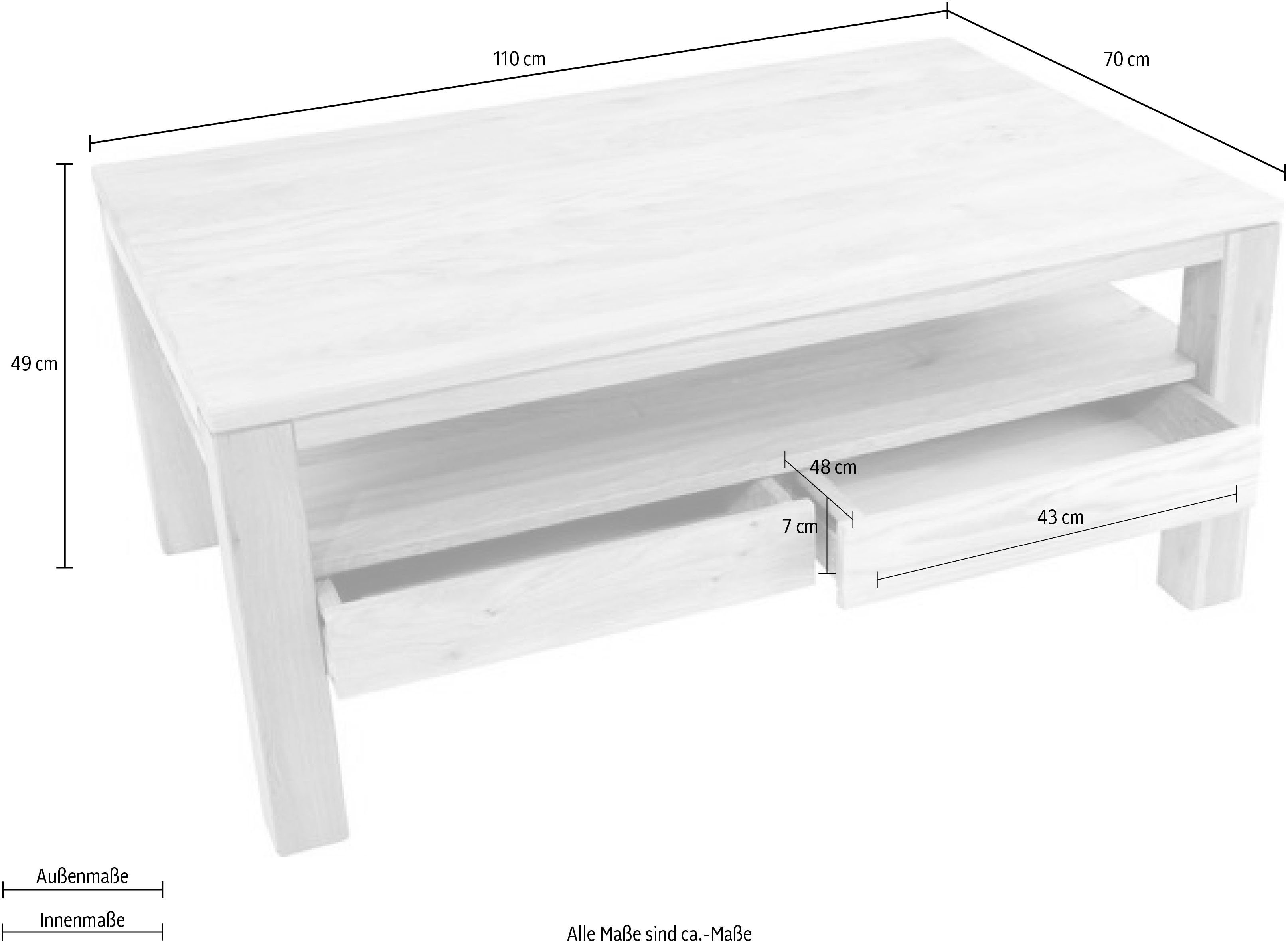 Paroli Salontafel Bora van massief eikenhout, in landelijke stijl, breedte 110 cm