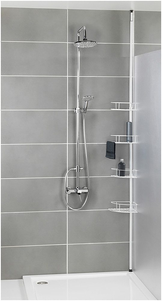 WENKO Telescooprek Modell Dolcedo met 4 planken voor douche en bad zonder boren, roestvrijstaal