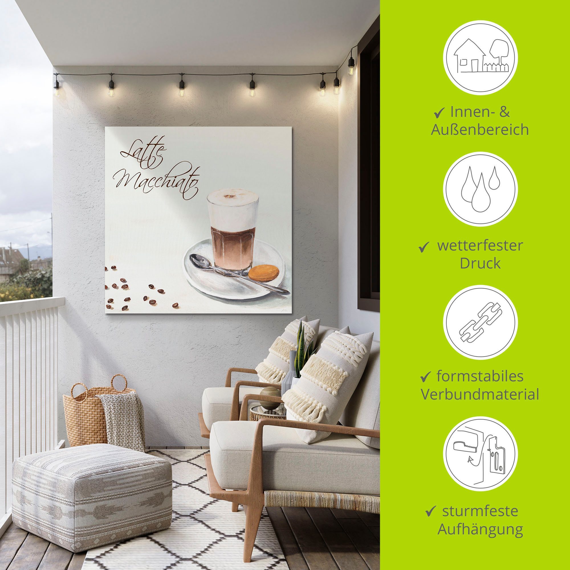 Artland Aluminium dibond print Latte macchiato II geschikt voor binnen en buiten, buitenafbeelding
