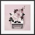 reinders! artprint schrijfmachine bloemen - ingelijste artprint roze