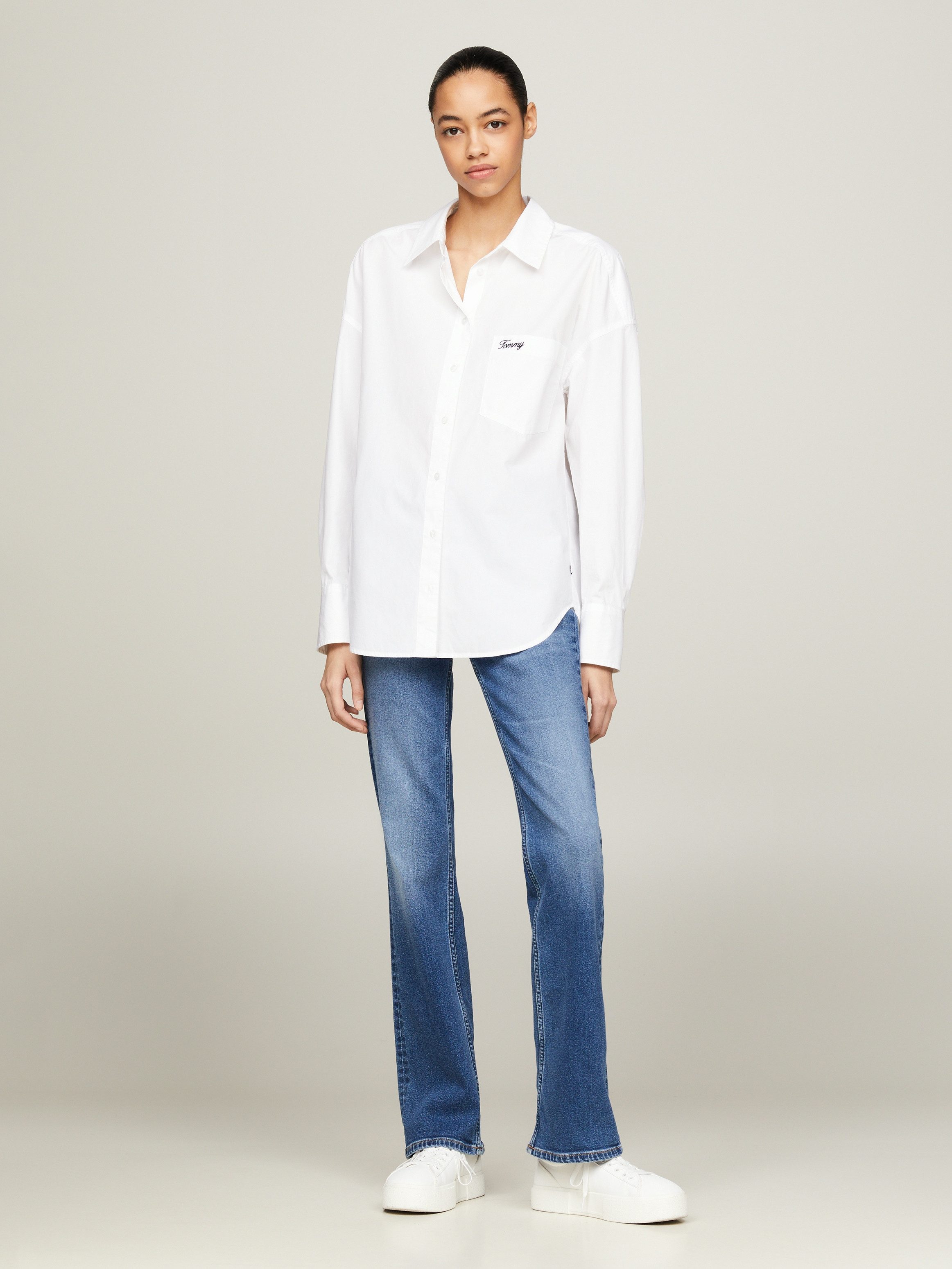 TOMMY JEANS Top TJW SP OVR SCRIPT SHIRT EXT Met Tommy Jeans-logo-opschrift