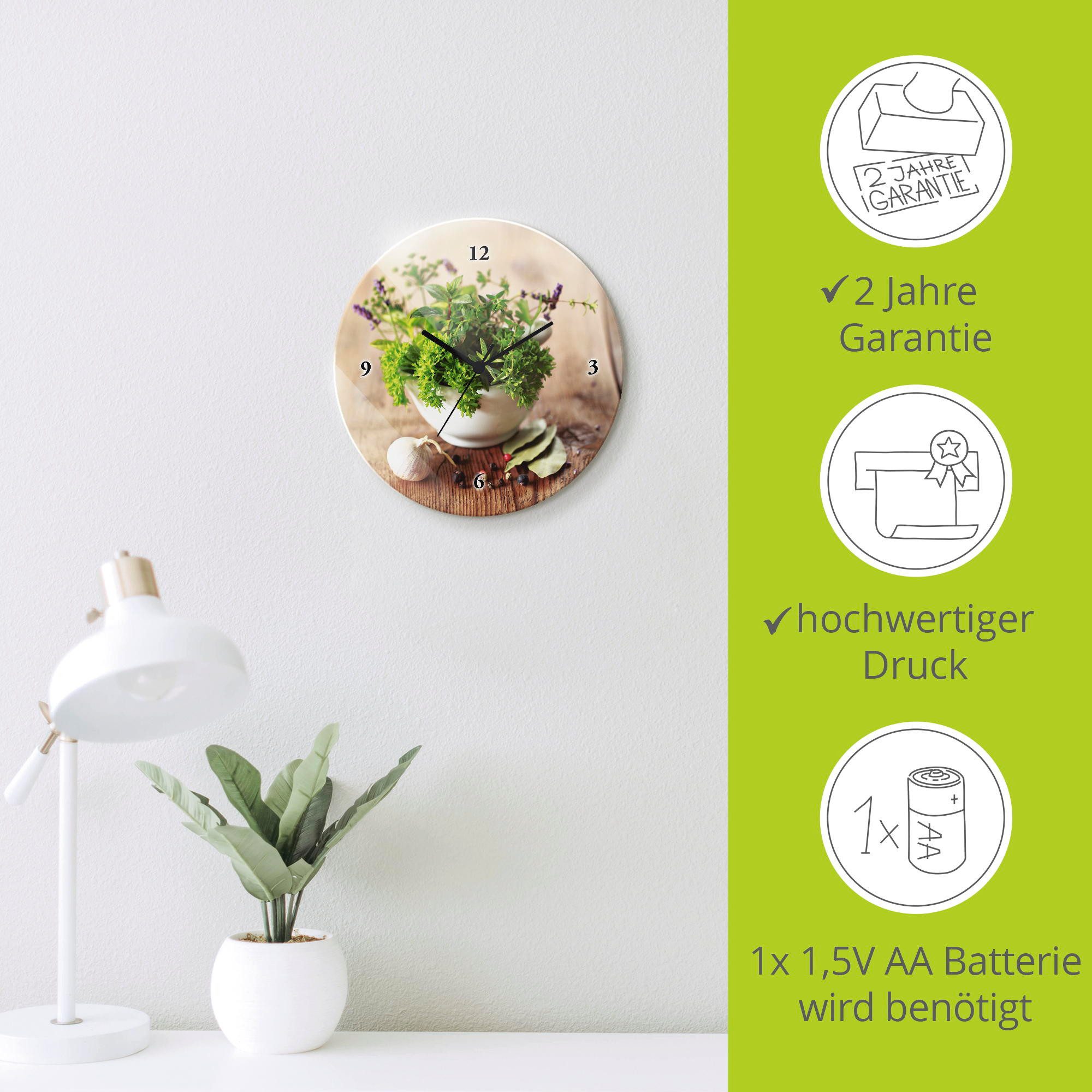 Artland Wandklok Verschillende kruiden - keuken optioneel verkrijgbaar met kwarts- of radiografisch uurwerk, geruisloos zonder tikkend geluid