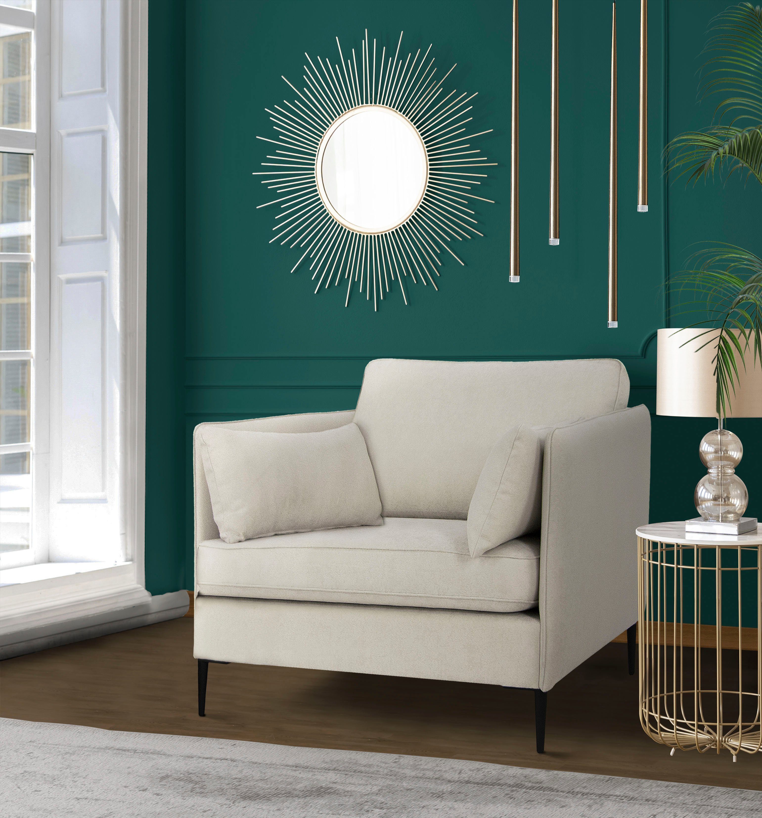 Leonique Fauteuil Light inclusief losse sierkussens, met smalle armleuningen en telescooppoten