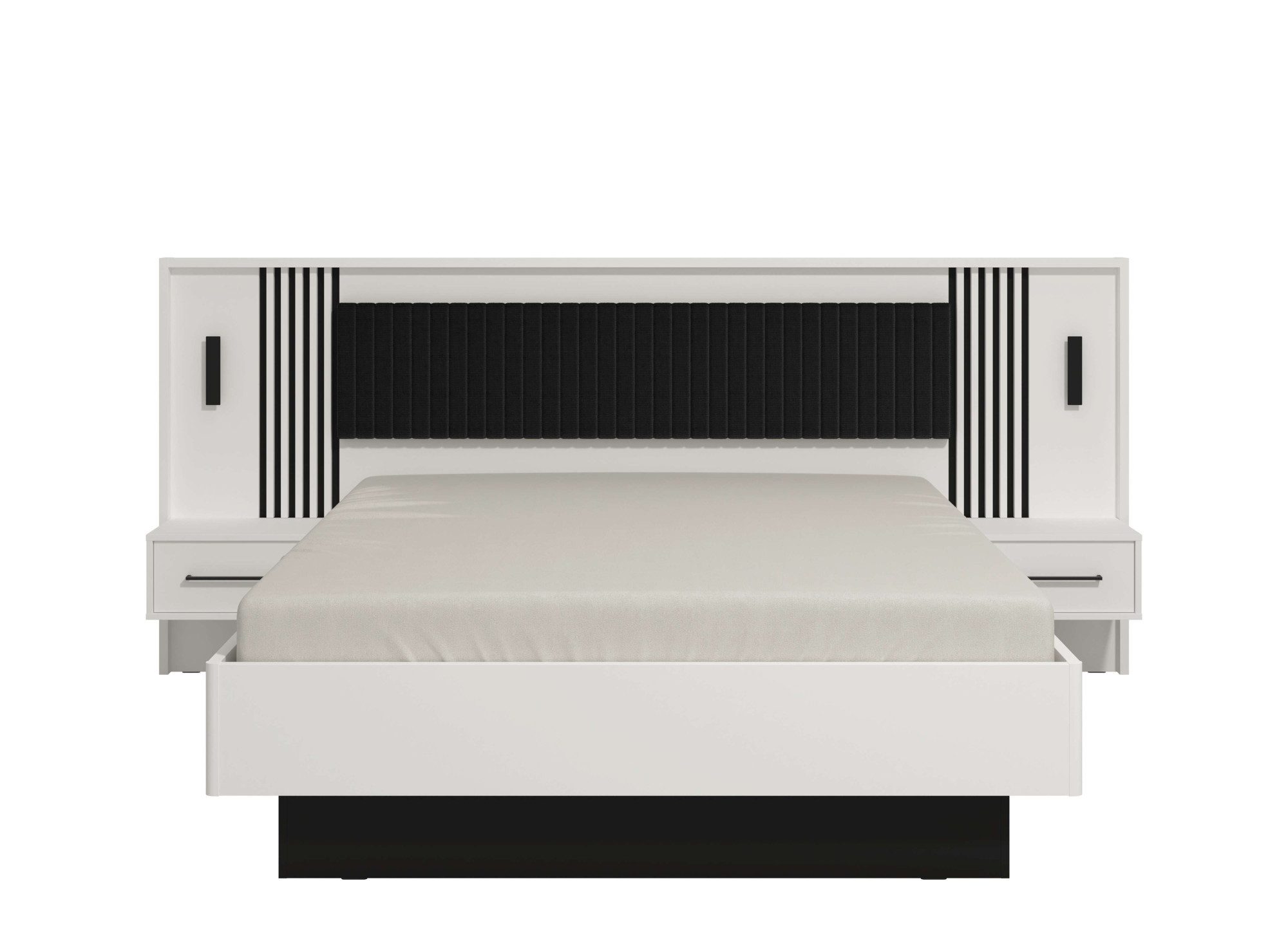 INOSIGN Bedframe Ascalon, ligoppervlak 160x200cm, gepolsterde rugleuning Bedopstelling met 2 wandpanelen incl. nachttafels, 3D-look door lamellen