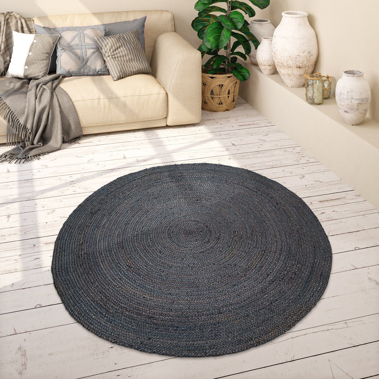 Paco Home Vloerkleed Viborg 595 Jute, modern, boho, met de hand gemaakt vloerkleed van natuurmateriaal