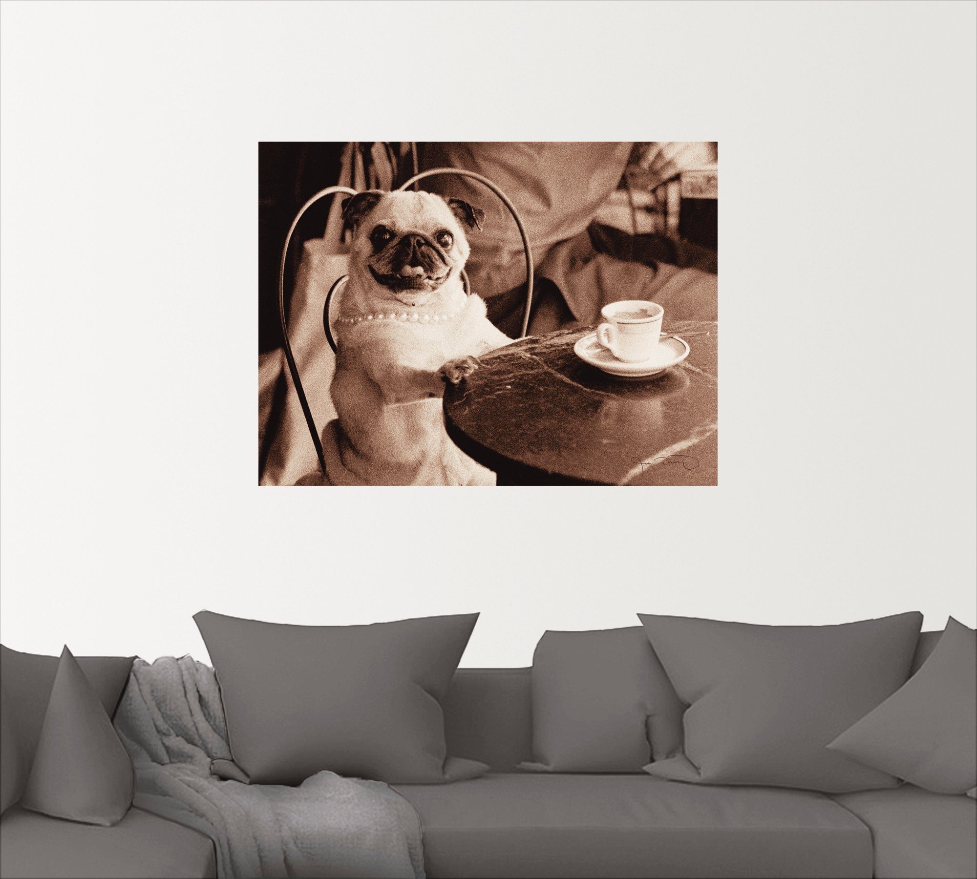 Artland Artprint Koffie mopshond als artprint op linnen, poster, muursticker in verschillende maten