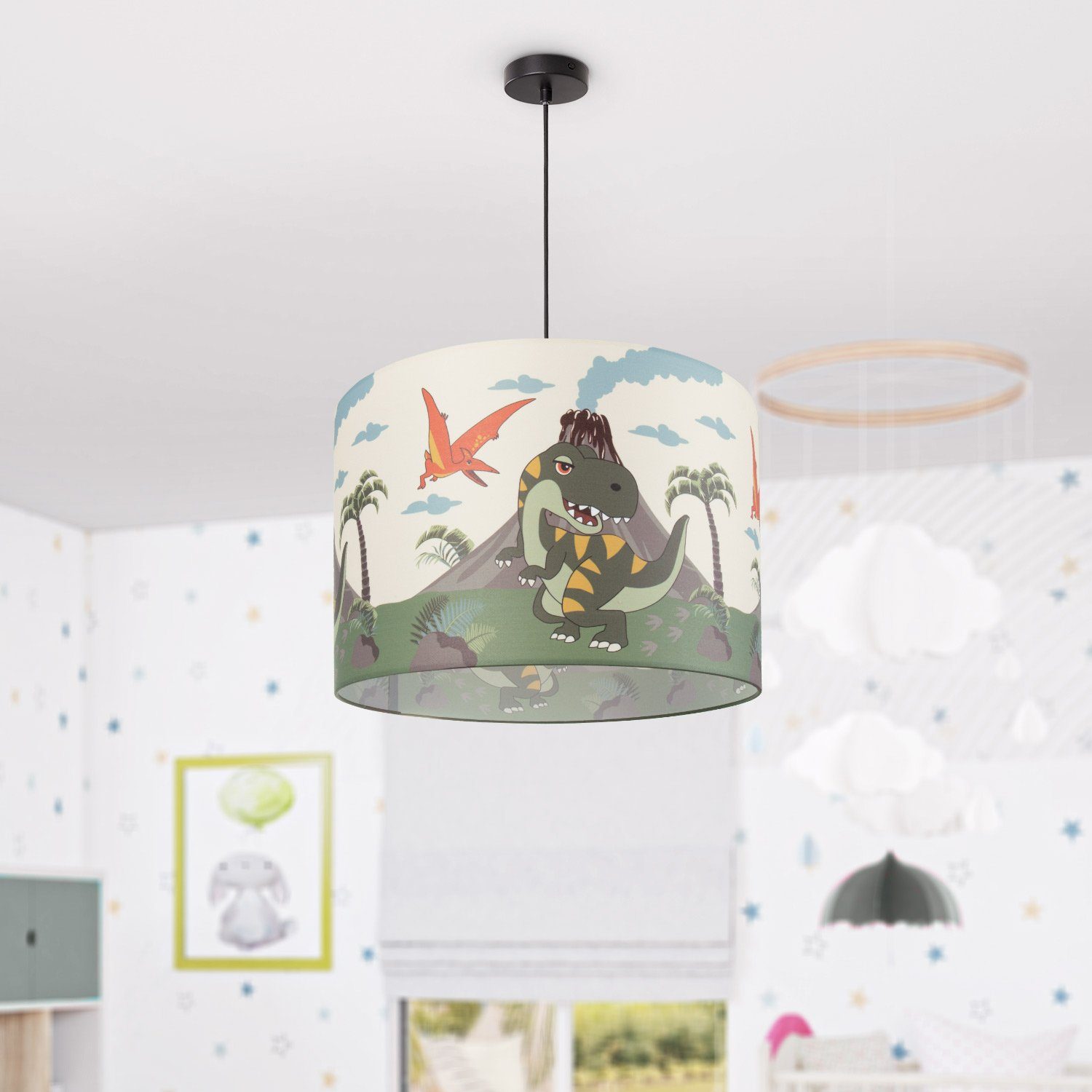 Paco Home Hanglamp Diamond 636 Kinderlamp plafondlamp LED kinderkamer lamp dinosaurier, E27