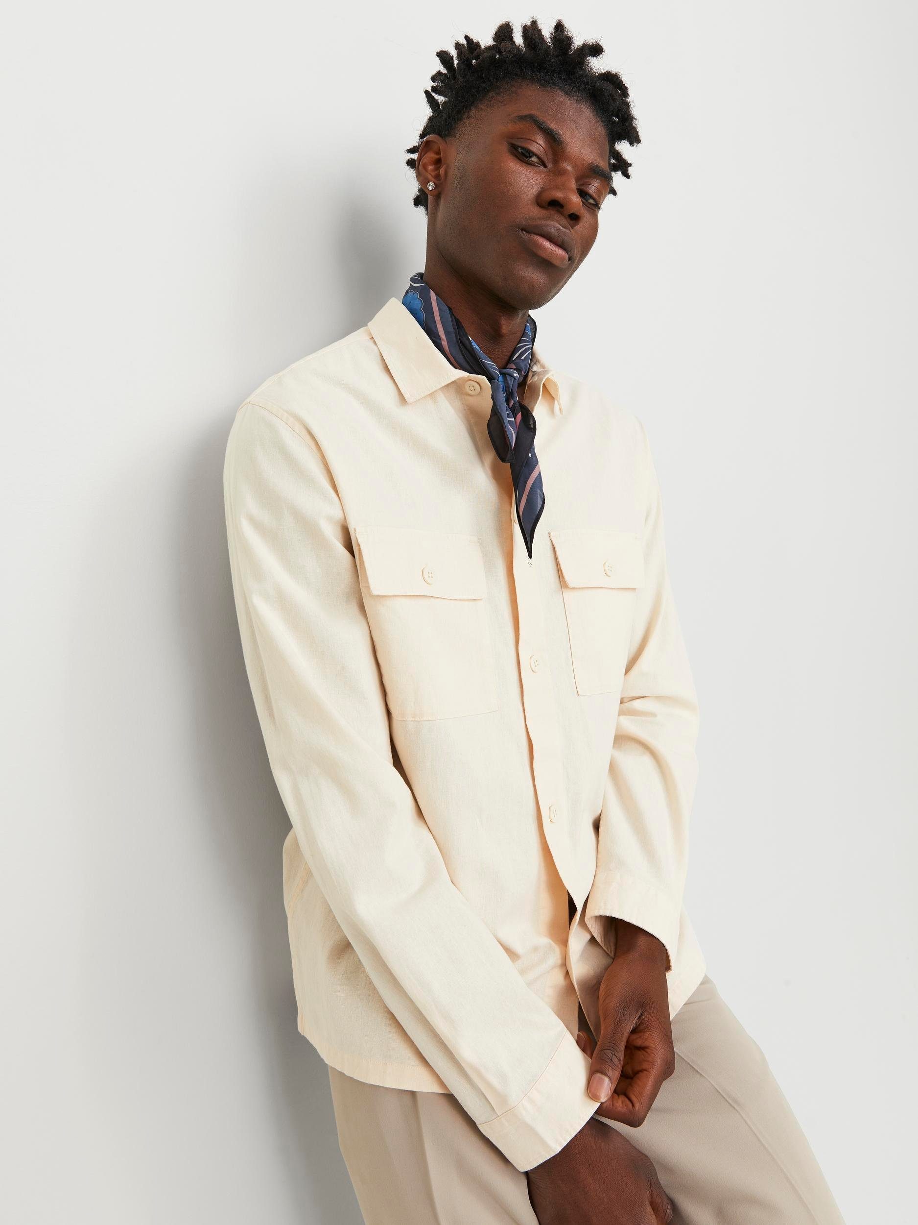 Jack & Jones Overhemd met lange mouwen JJEVENICE LINEN BLEND OVERSHIRT LS SN