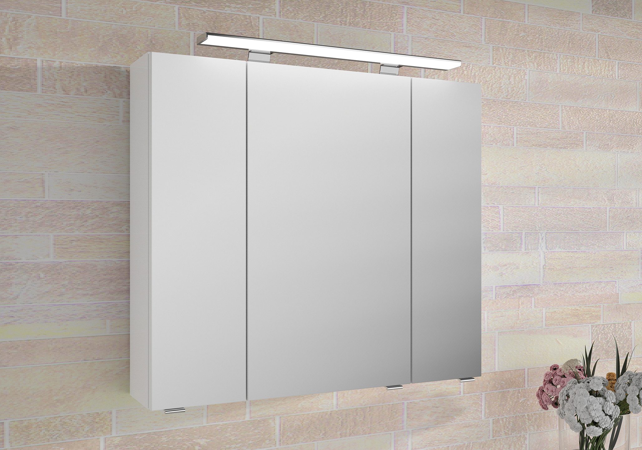 Saphir Badkamerspiegelkast Serie 4010 badkamer spiegelkast incl. LED-opbouwlamp Badkast 80 cm breed, 3 deuren, 6 glazen legplanken, incl. deurdemper