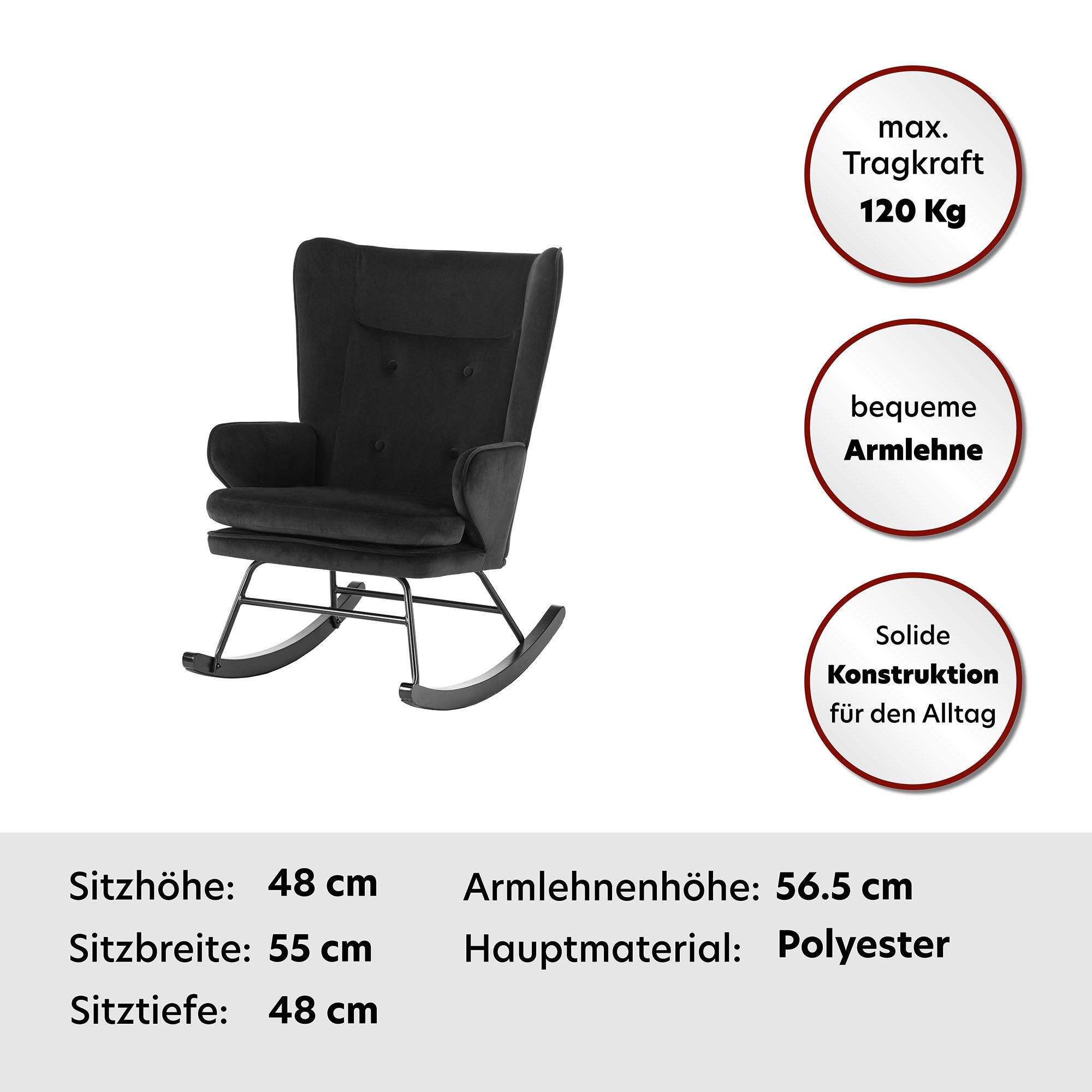 Kayoom Schommelstoel Melorie 125, metalen frame met houten slede Schommelstoel, decoratieve knopen, metalen frame met houten slede (1 stuk)