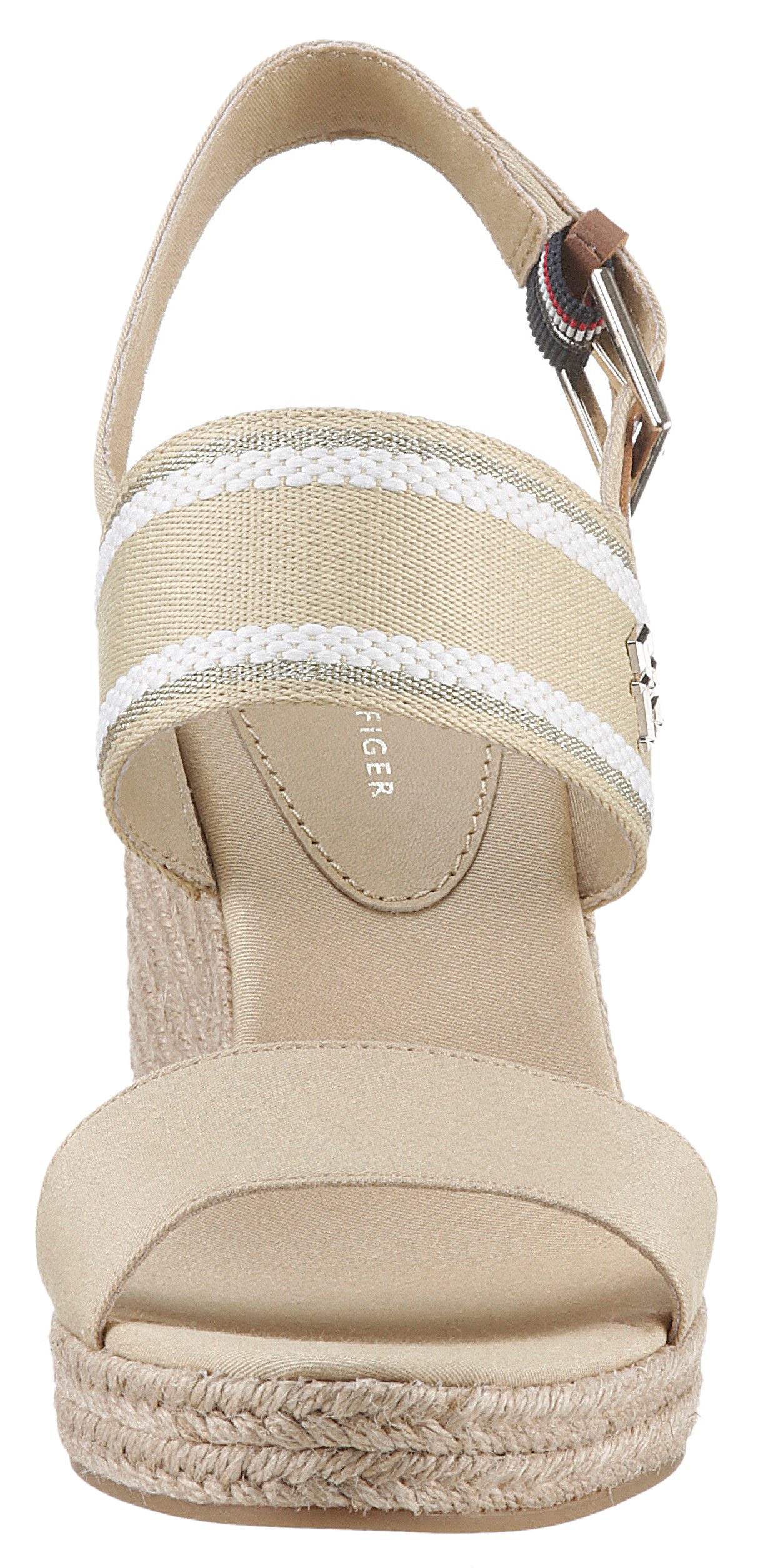 Tommy Hilfiger Sleehaksandaaltjes WEBBING HIGH WEDGE SANDAL , zomerschoen, sandaal, sleehak, met zij th-label