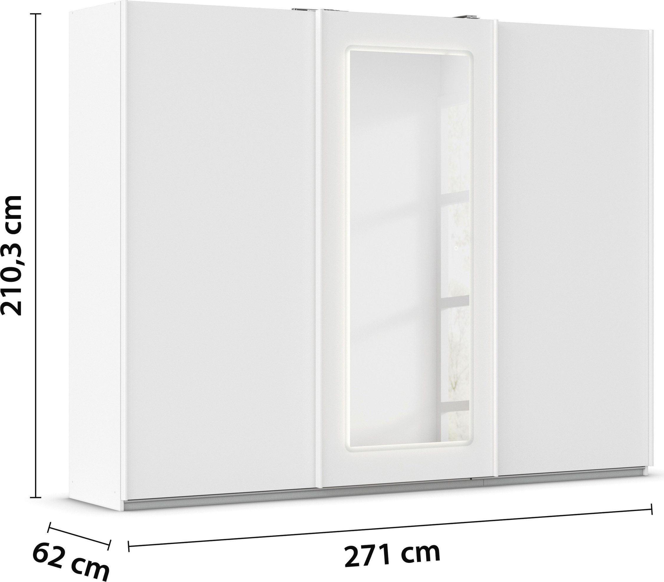 rauch Schuifdeurkast Kledingkast Kast Garderobe Wasmand ABRAXXAS met spiegel en geïntegreerde dimbare led-verlichting made in germany