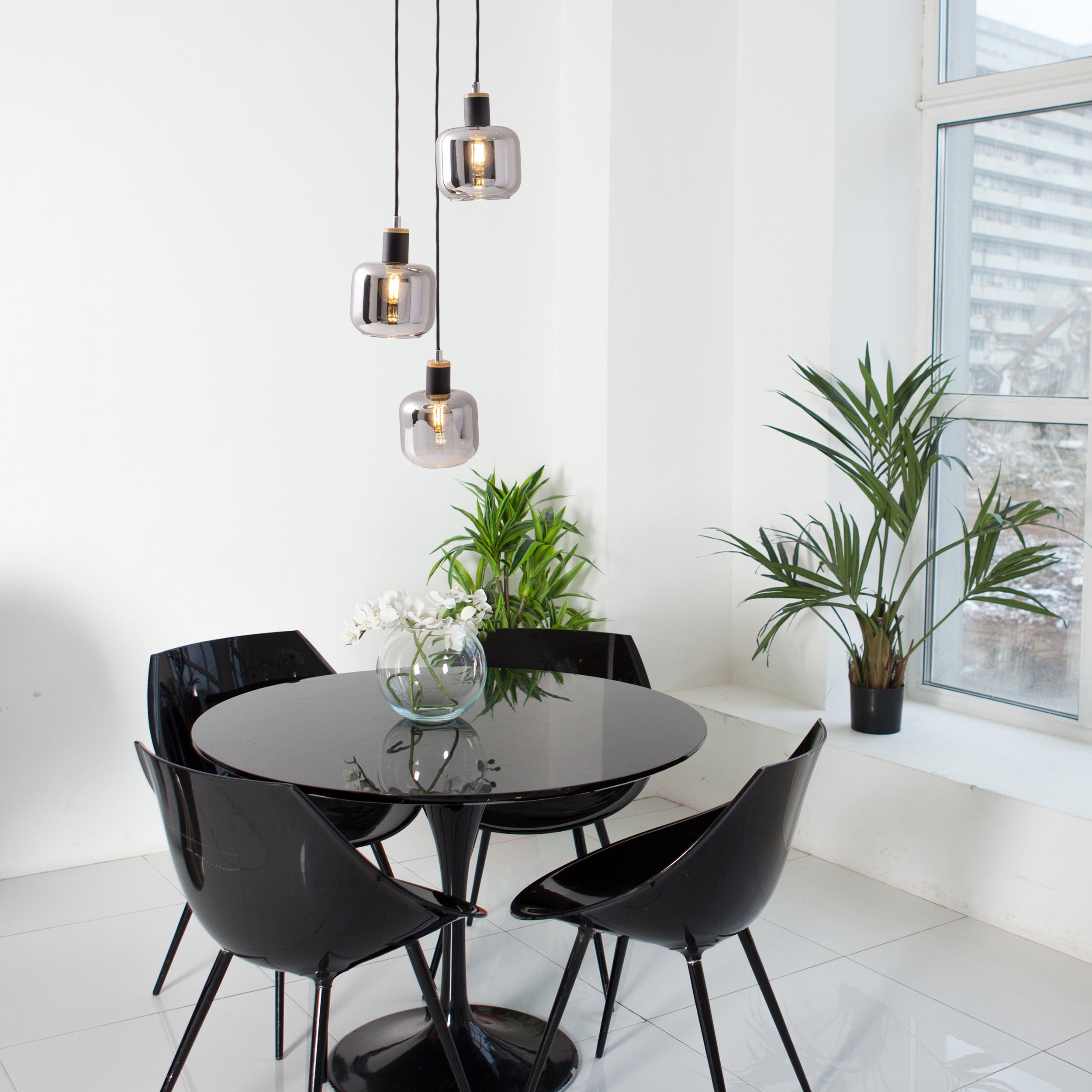 näve Hanglamp Fumoso Glas kappen donker getint (rooklook) 3xE14 hoogte 123 cm zwart natuur